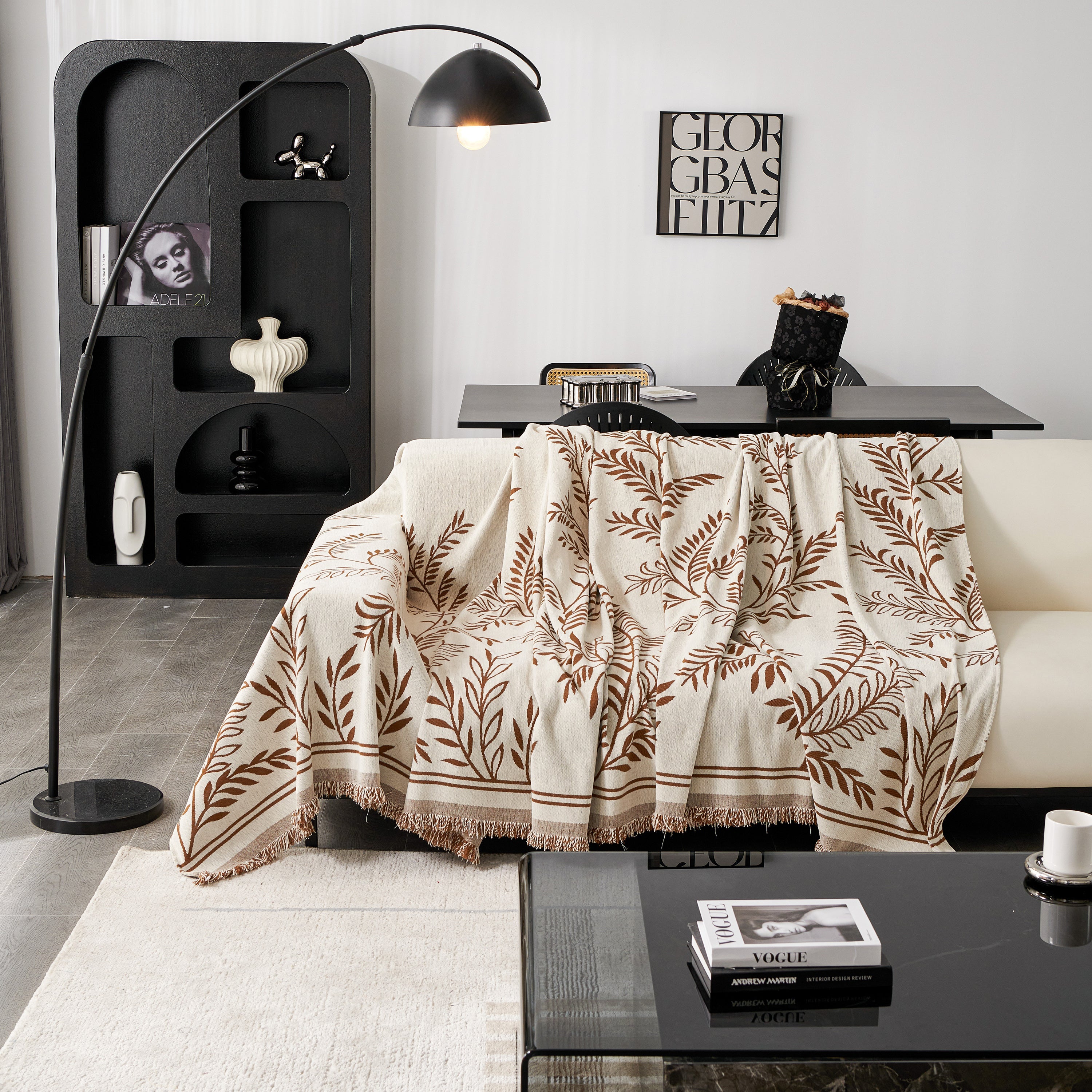 Modern Minimalist Chenille Willow Leaf Pattern Couch Cover Blanket, Luxurious Blankets For The Sofa