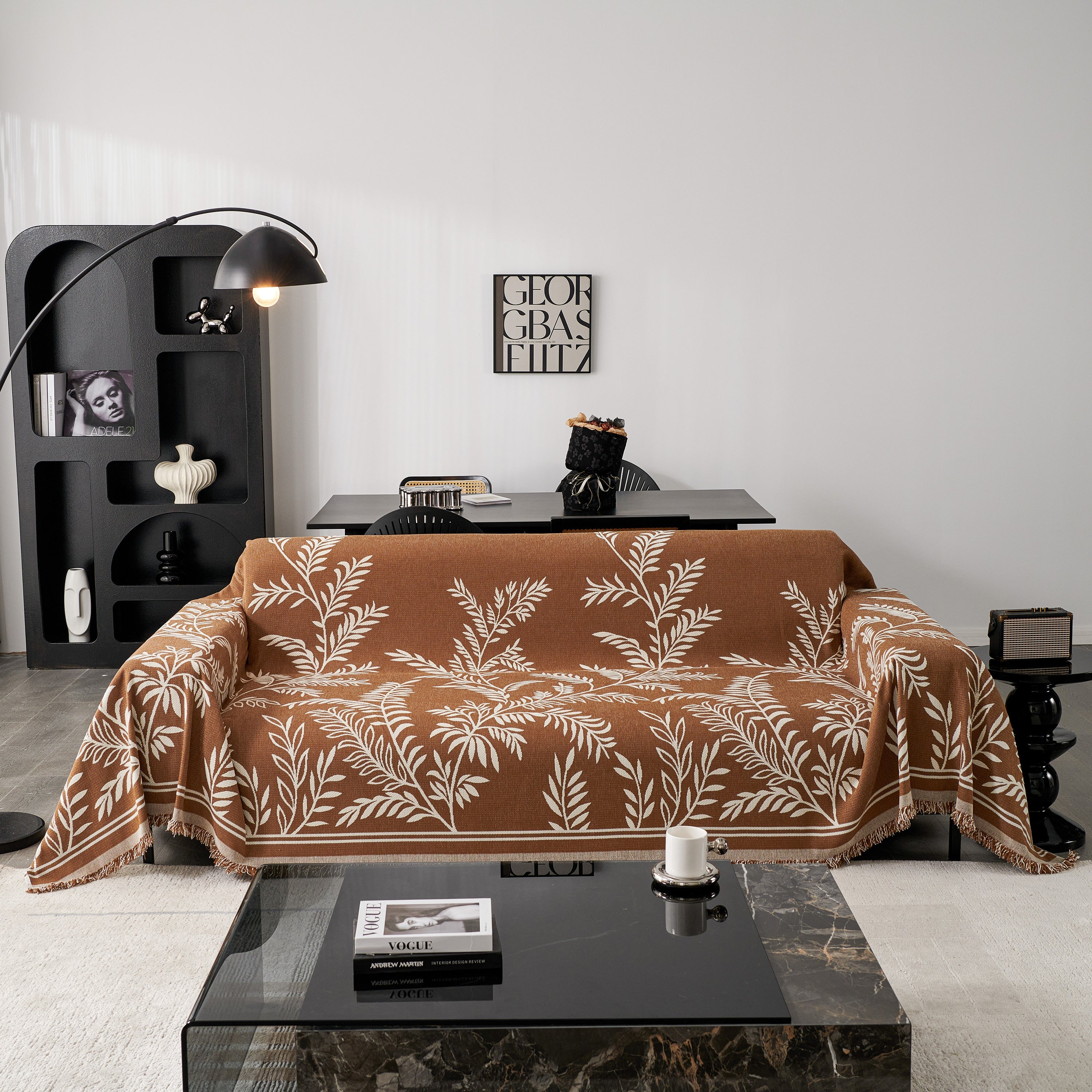 Modern Minimalist Chenille Willow Leaf Pattern Couch Cover Blanket, Luxurious Blankets For The Sofa