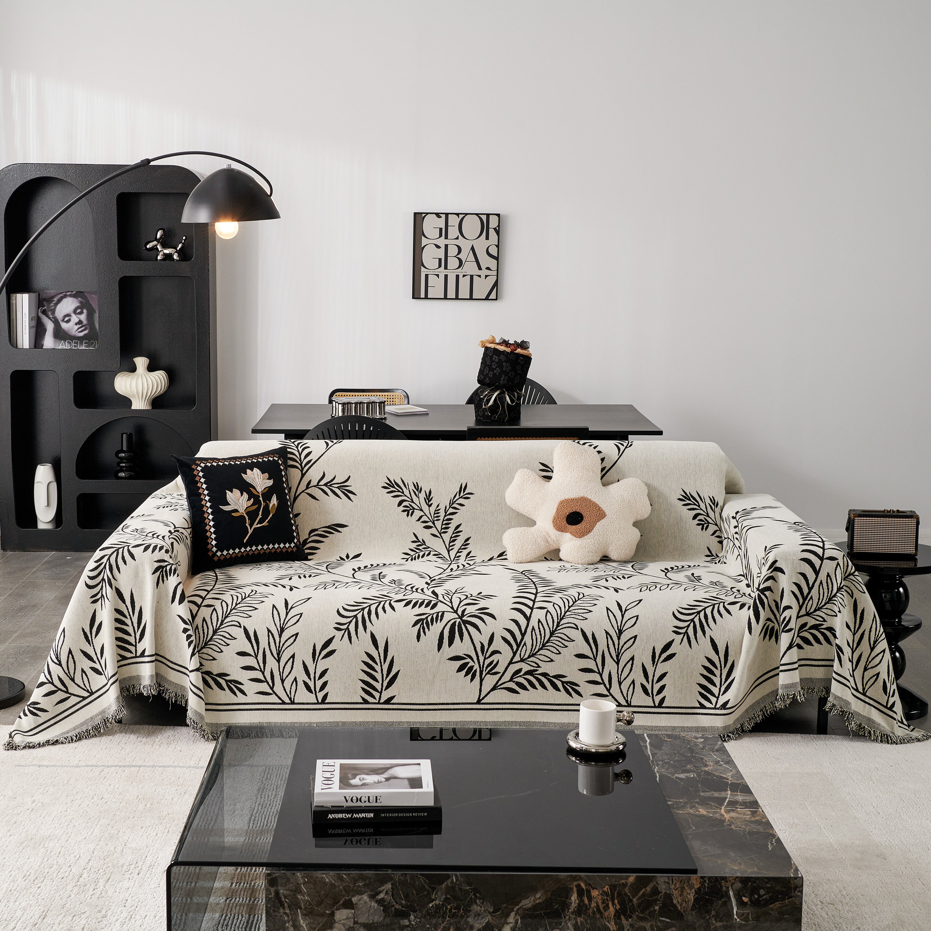 Modern Minimalist Chenille Willow Leaf Pattern Couch Cover Blanket, Luxurious Blankets For The Sofa