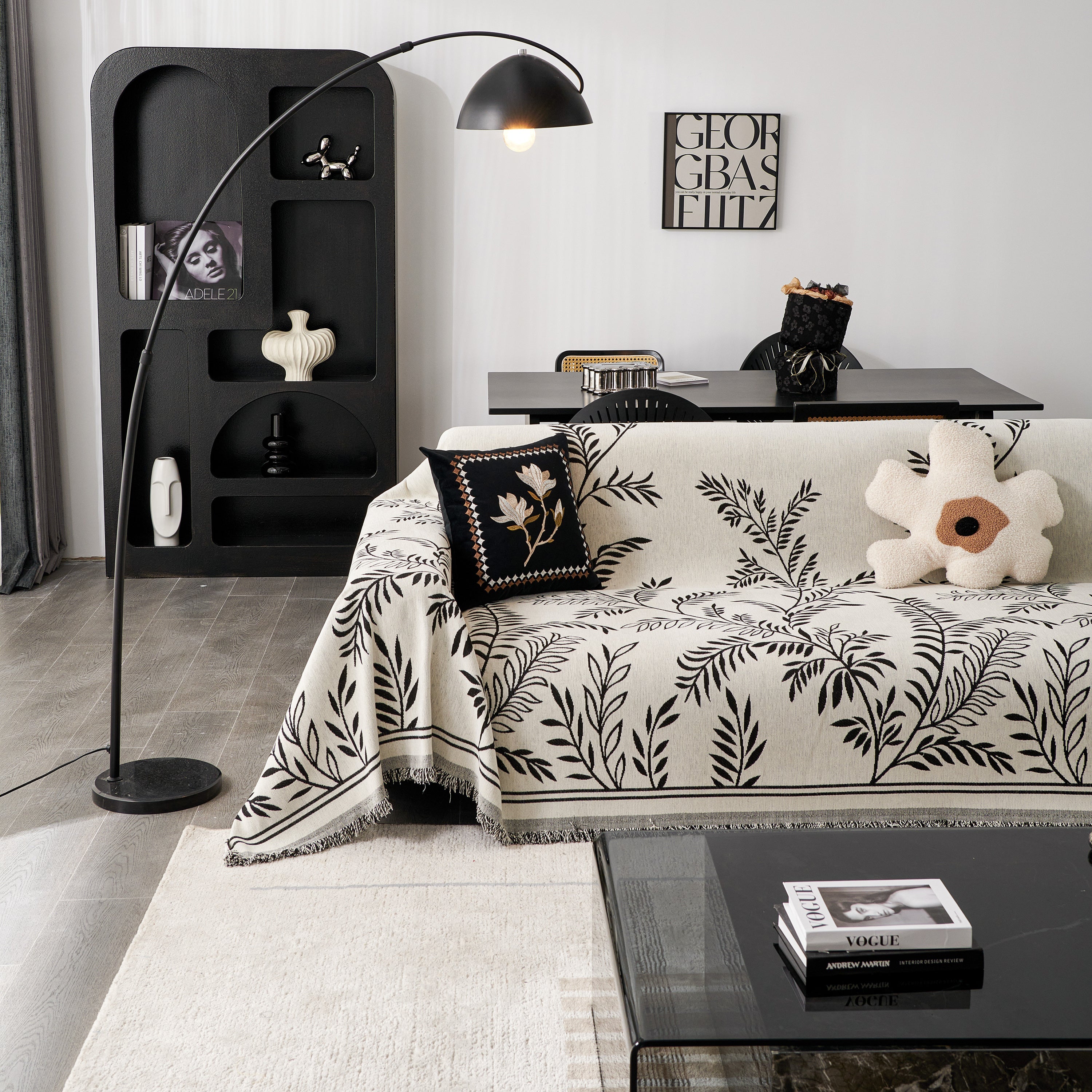 Modern Minimalist Chenille Willow Leaf Pattern Couch Cover Blanket, Luxurious Blankets For The Sofa