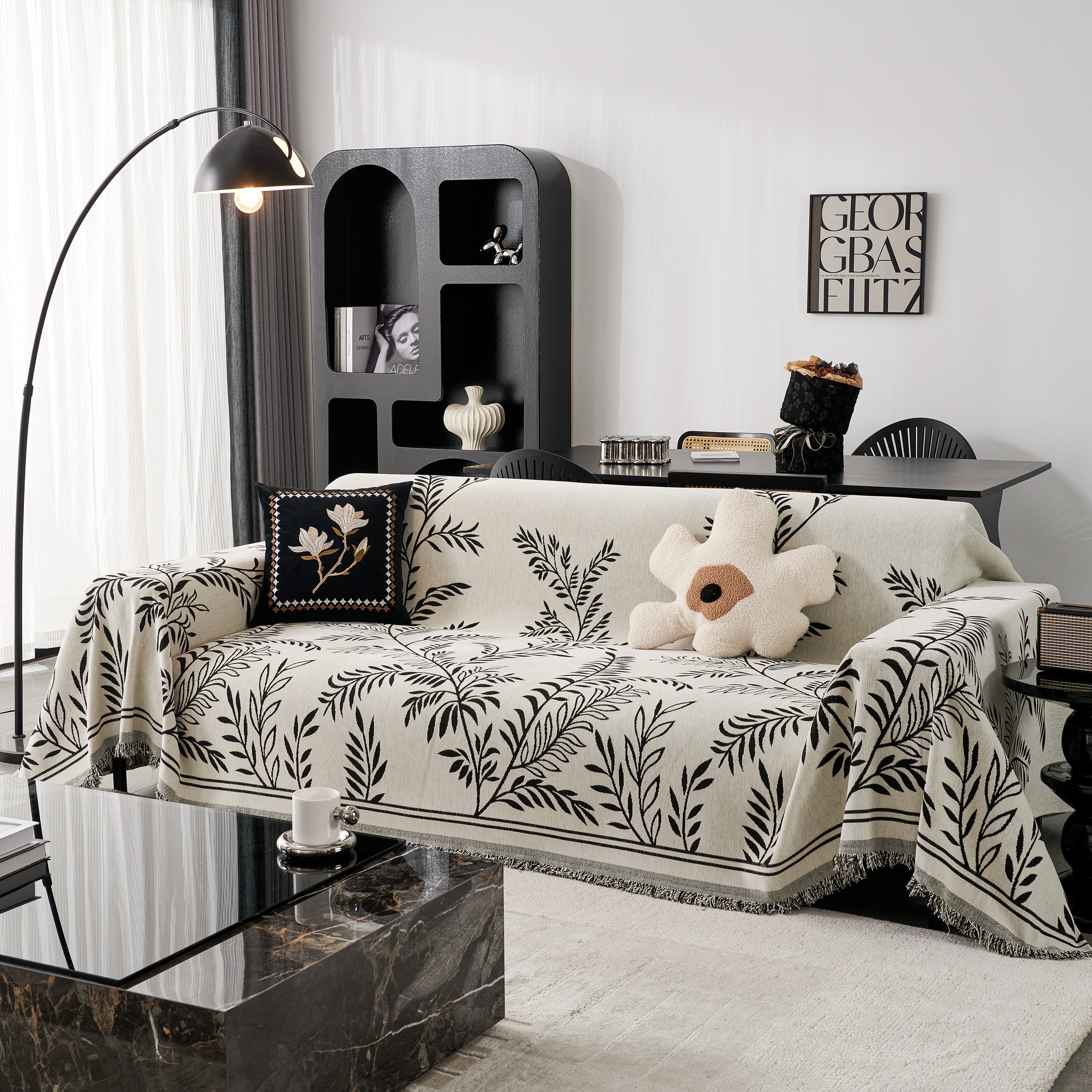 Modern Minimalist Chenille Willow Leaf Pattern Couch Cover Blanket, Luxurious Blankets For The Sofa