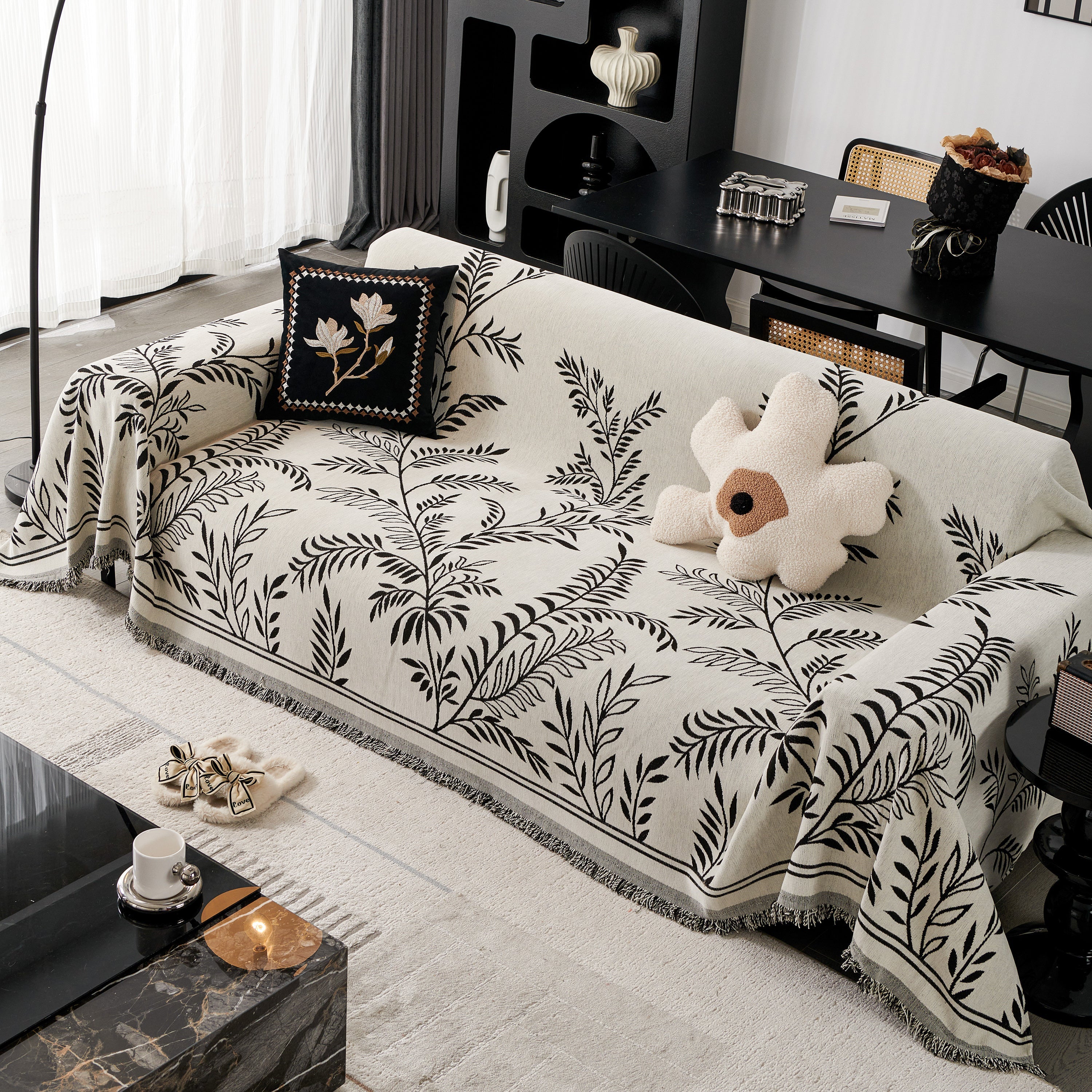 Modern Minimalist Chenille Willow Leaf Pattern Couch Cover Blanket, Luxurious Blankets For The Sofa