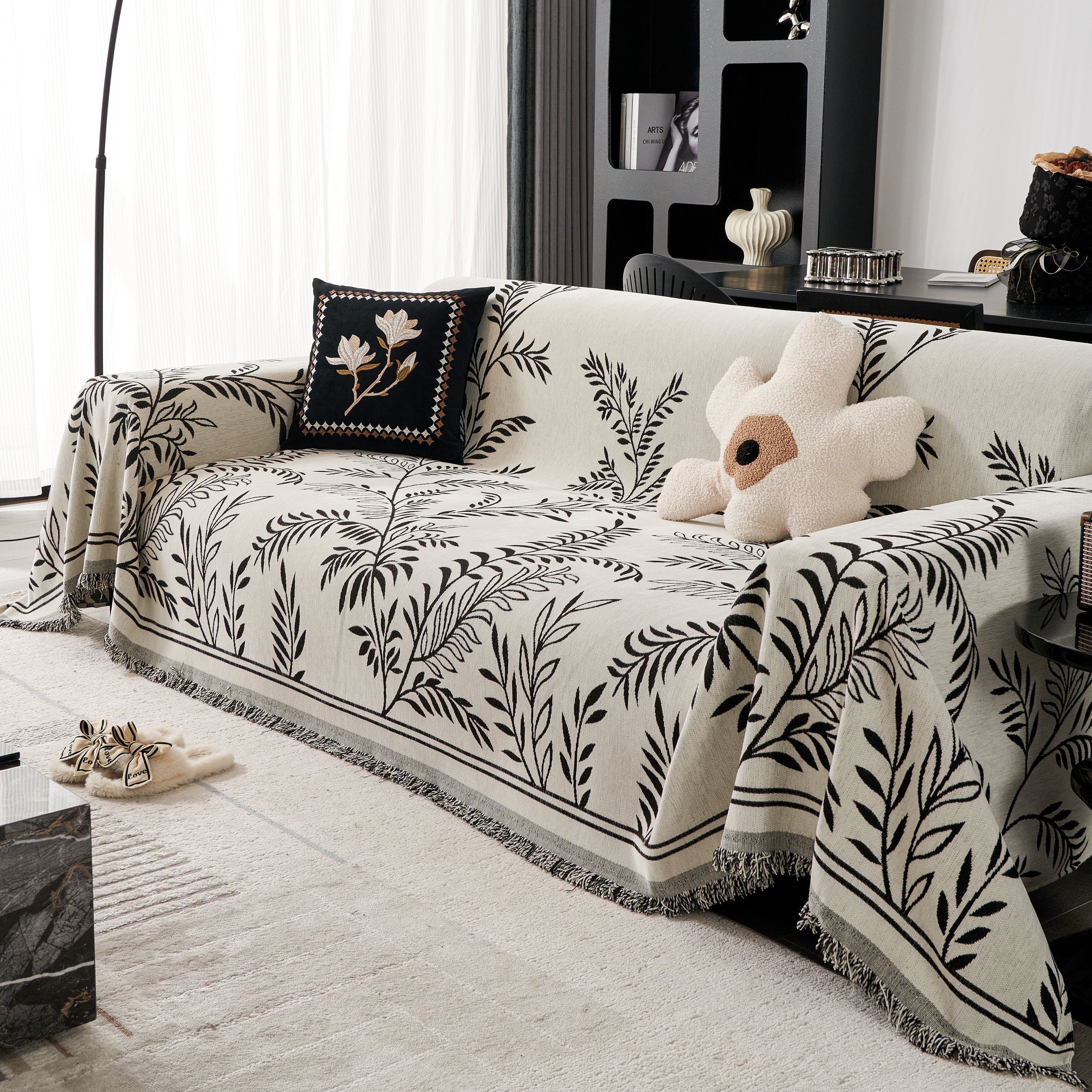 Modern Minimalist Chenille Willow Leaf Pattern Couch Cover Blanket, Luxurious Blankets For The Sofa