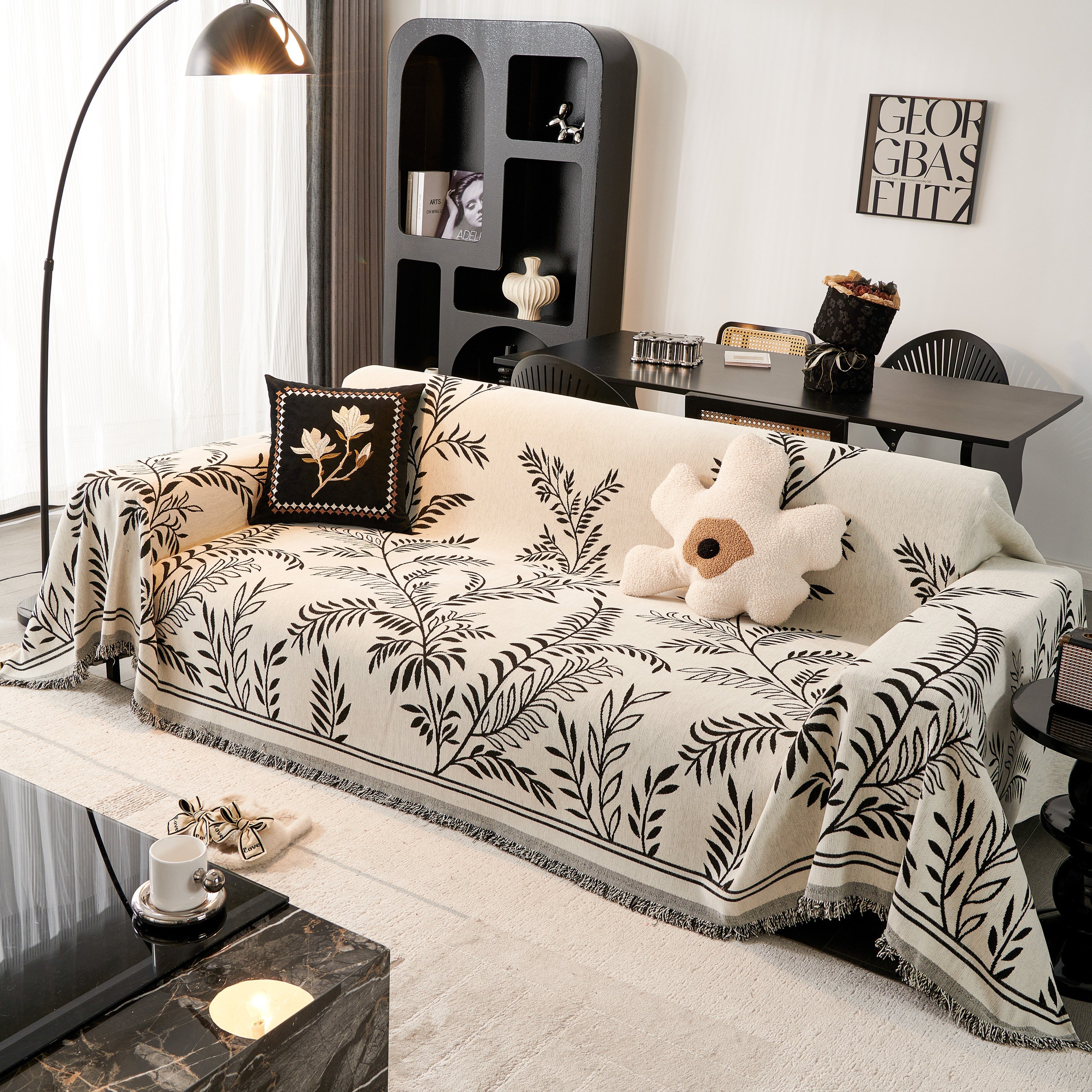 Modern Minimalist Chenille Willow Leaf Pattern Couch Cover Blanket, Luxurious Blankets For The Sofa