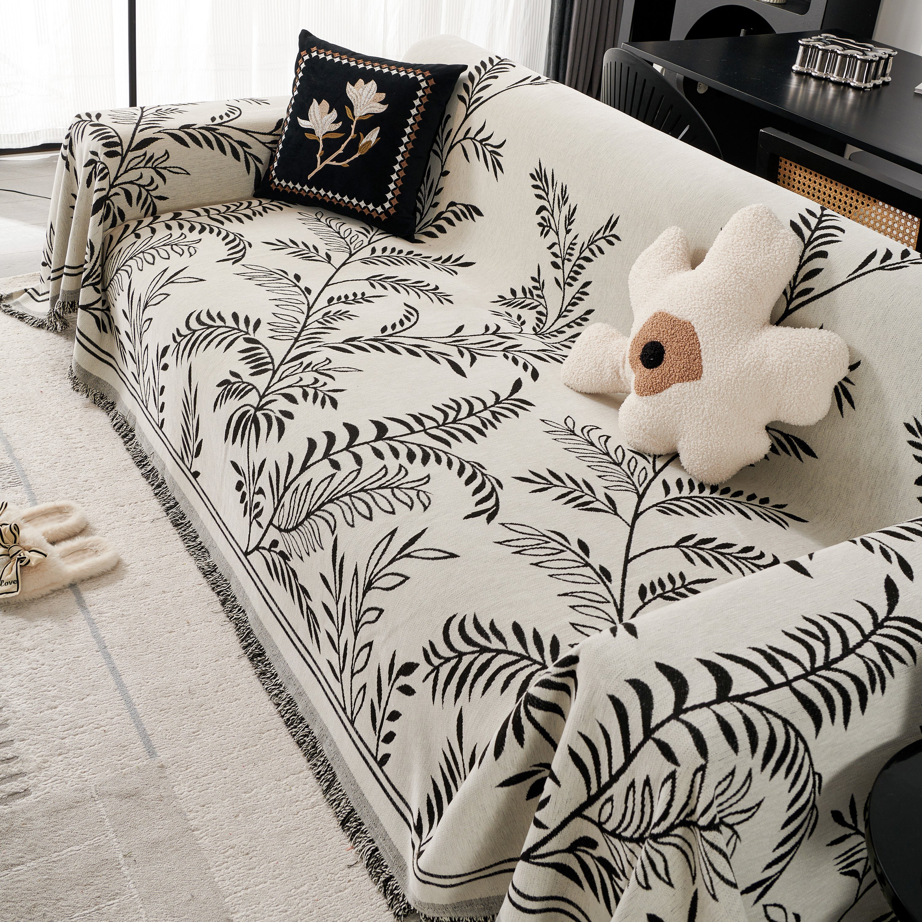 Modern Minimalist Chenille Willow Leaf Pattern Couch Cover Blanket, Luxurious Blankets For The Sofa
