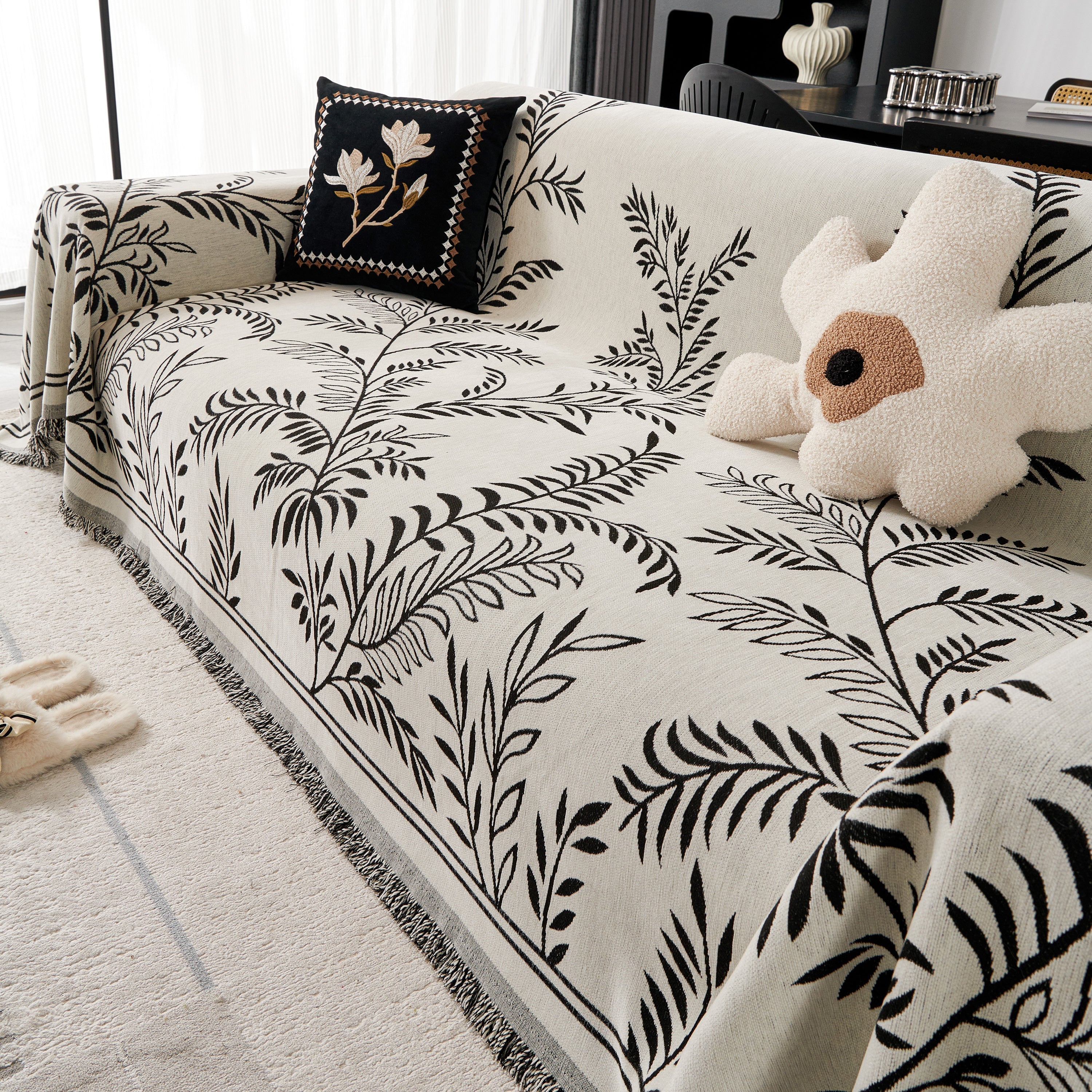 Modern Minimalist Chenille Willow Leaf Pattern Couch Cover Blanket, Luxurious Blankets For The Sofa