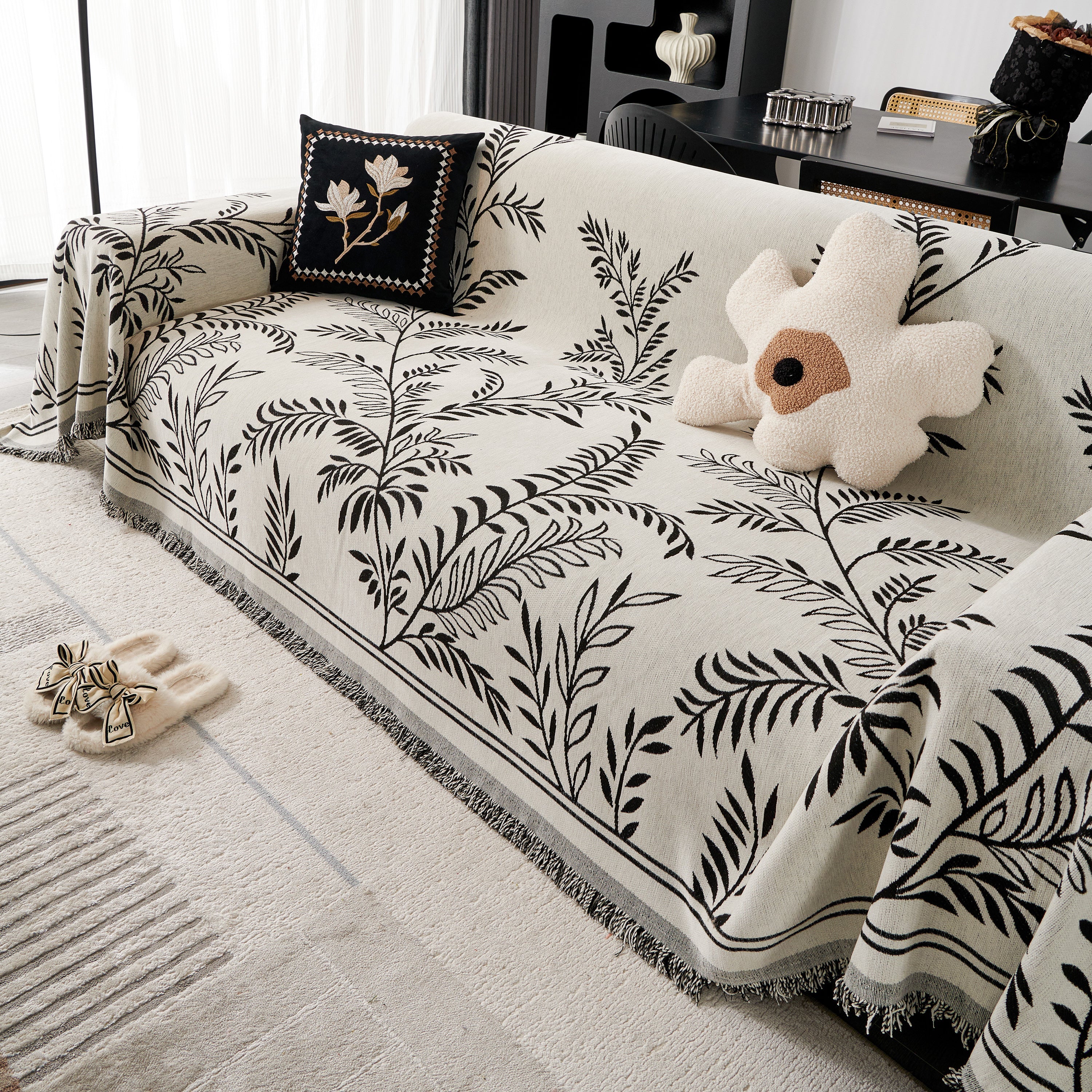 Modern Minimalist Chenille Willow Leaf Pattern Couch Cover Blanket, Luxurious Blankets For The Sofa