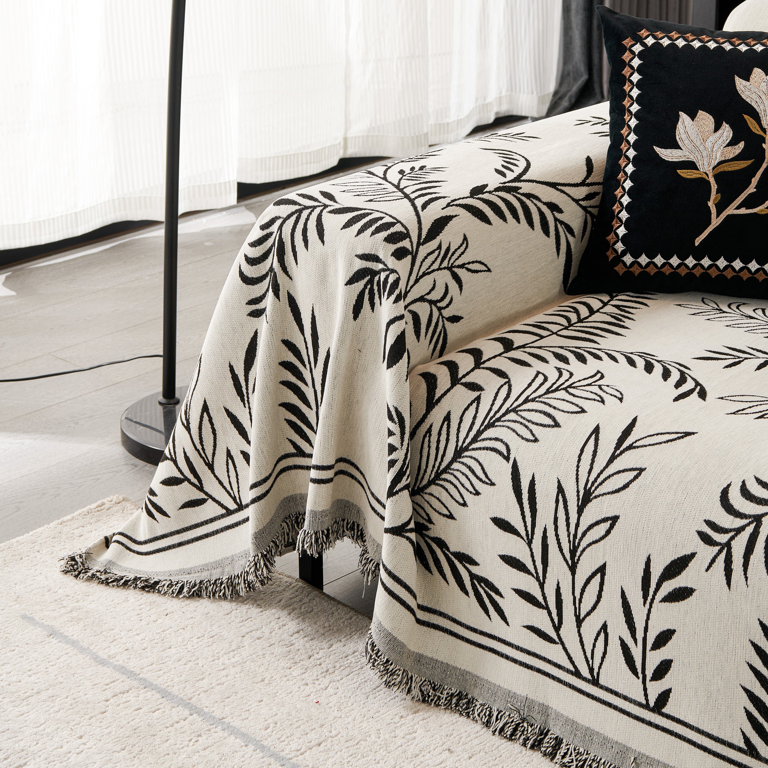 Modern Minimalist Chenille Willow Leaf Pattern Couch Cover Blanket, Luxurious Blankets For The Sofa