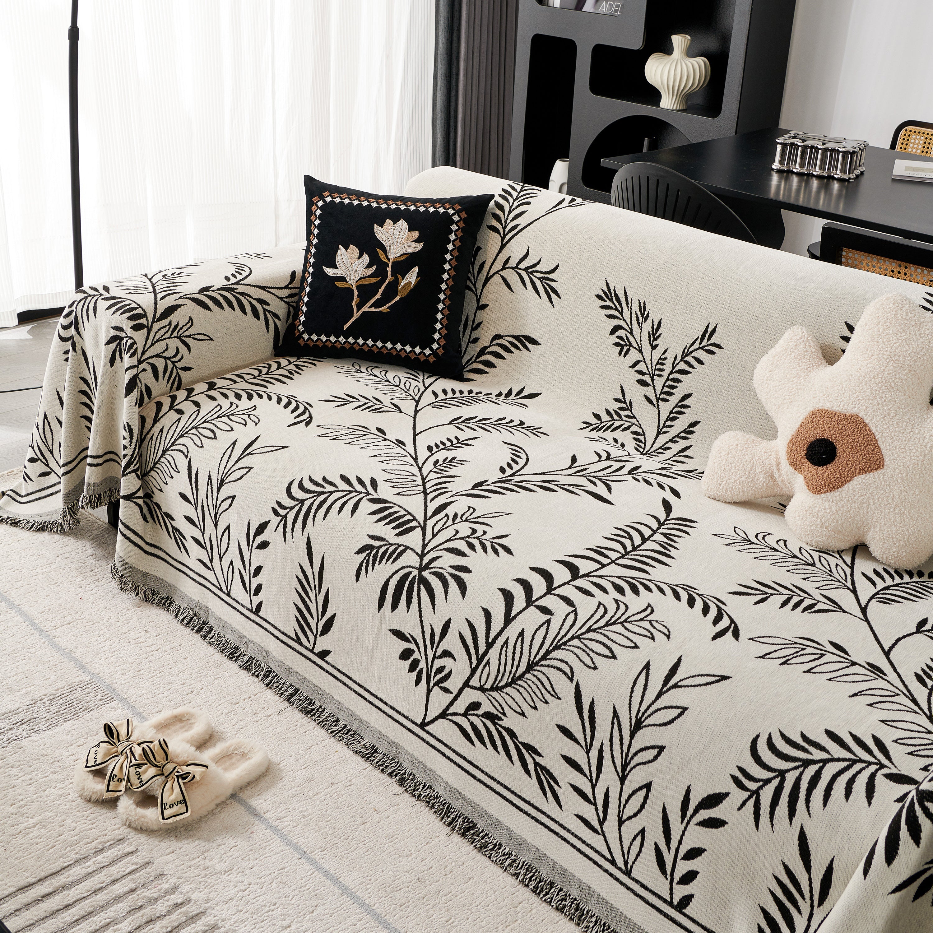 Modern Minimalist Chenille Willow Leaf Pattern Couch Cover Blanket, Luxurious Blankets For The Sofa