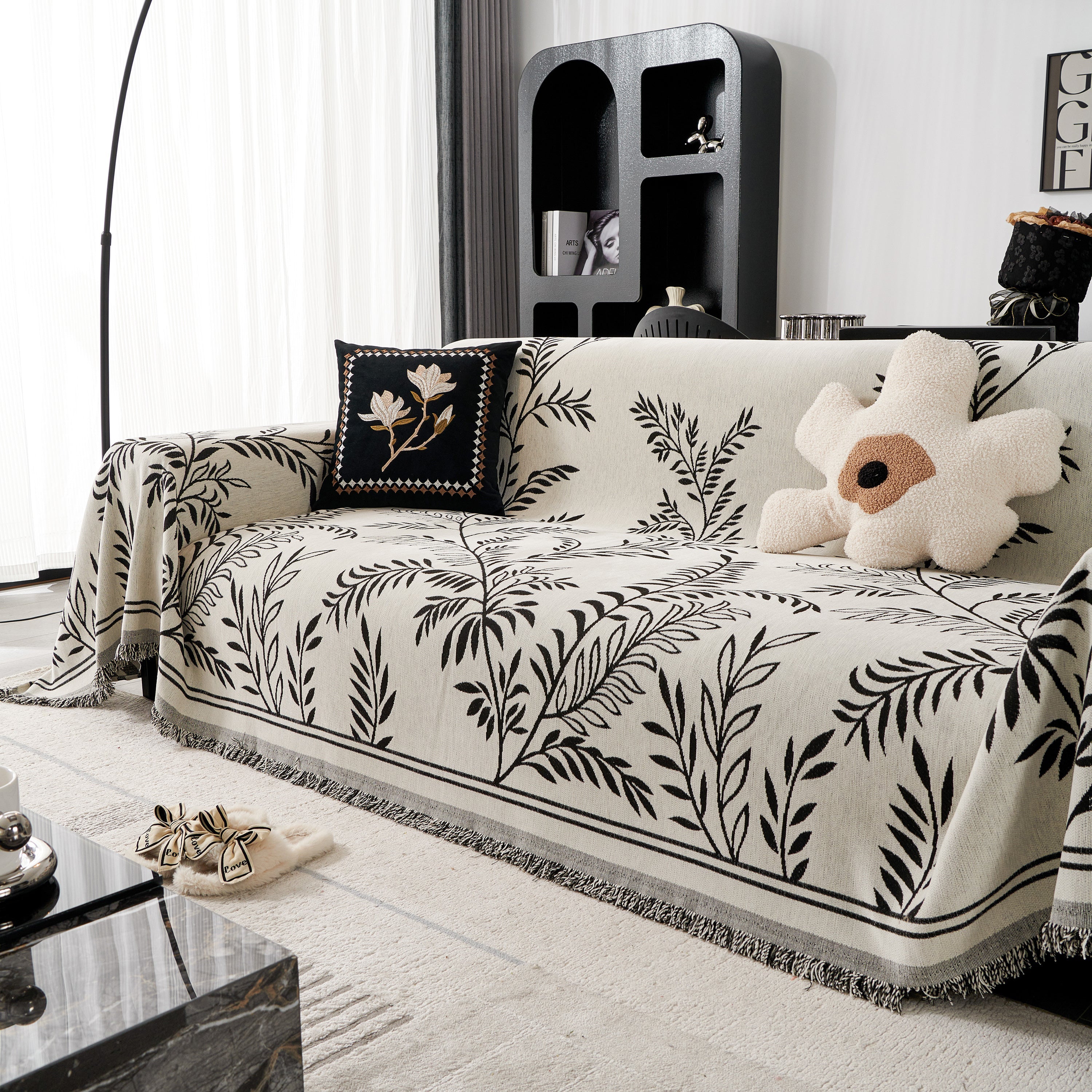 Modern Minimalist Chenille Willow Leaf Pattern Couch Cover Blanket, Luxurious Blankets For The Sofa
