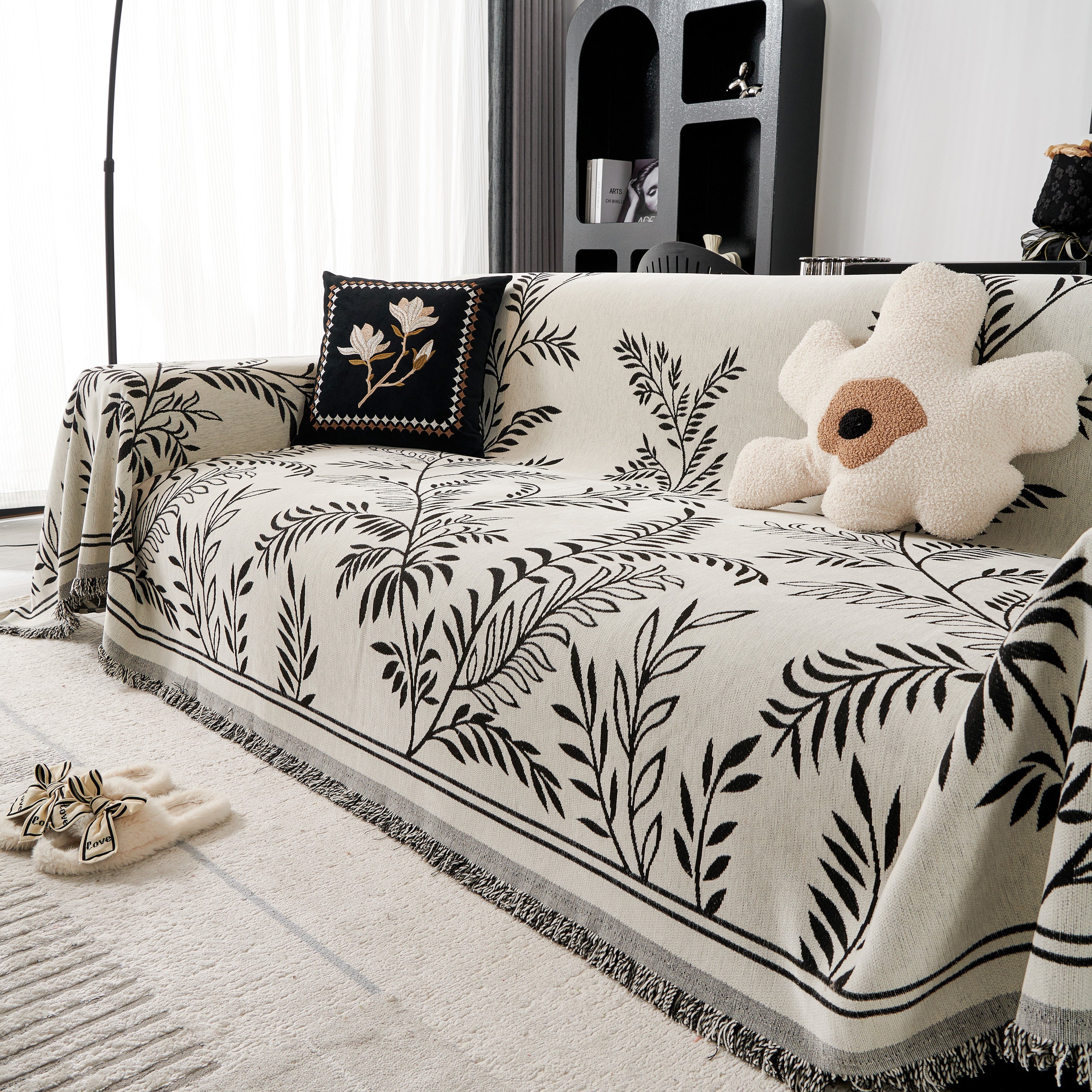 Modern Minimalist Chenille Willow Leaf Pattern Couch Cover Blanket, Luxurious Blankets For The Sofa