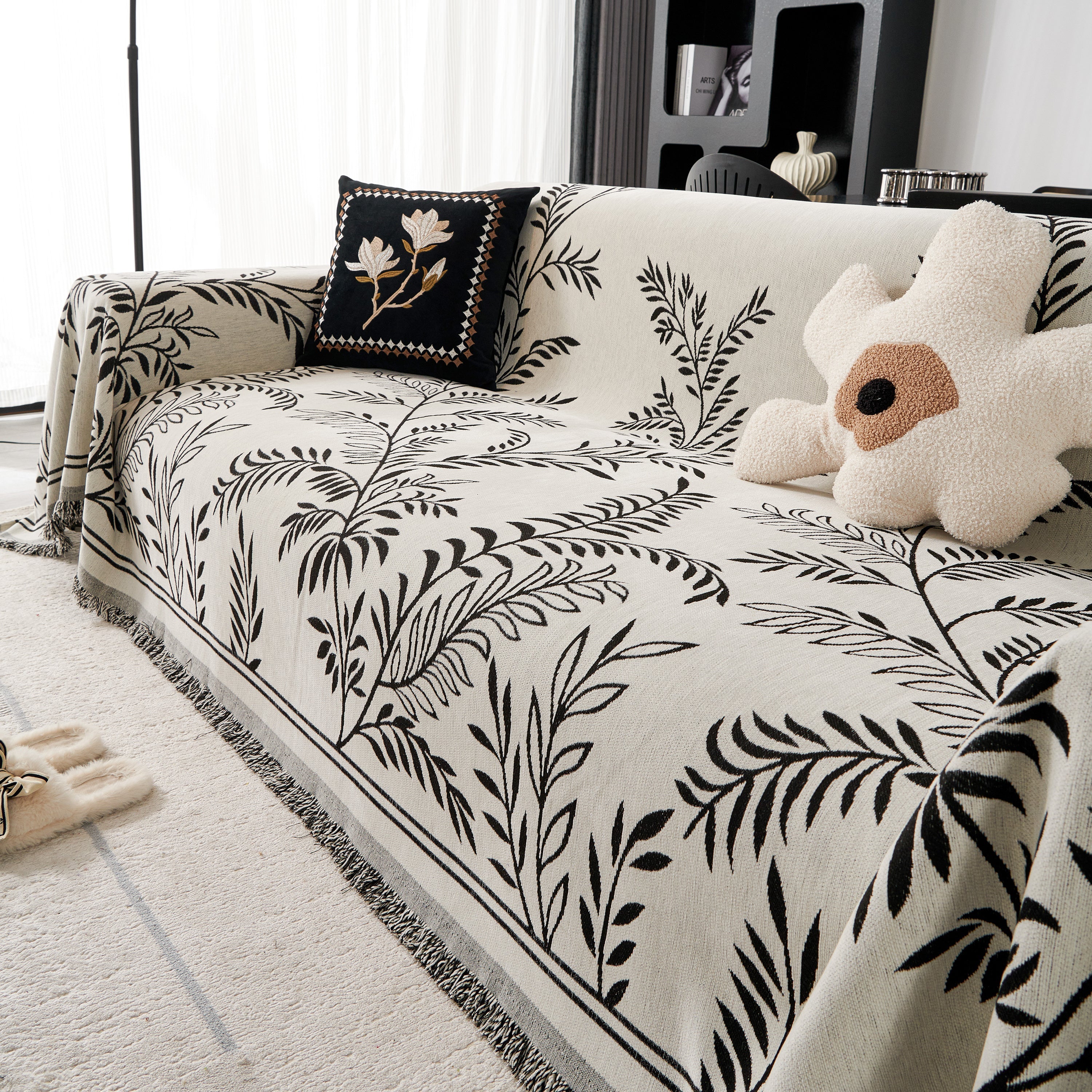 Modern Minimalist Chenille Willow Leaf Pattern Couch Cover Blanket, Luxurious Blankets For The Sofa