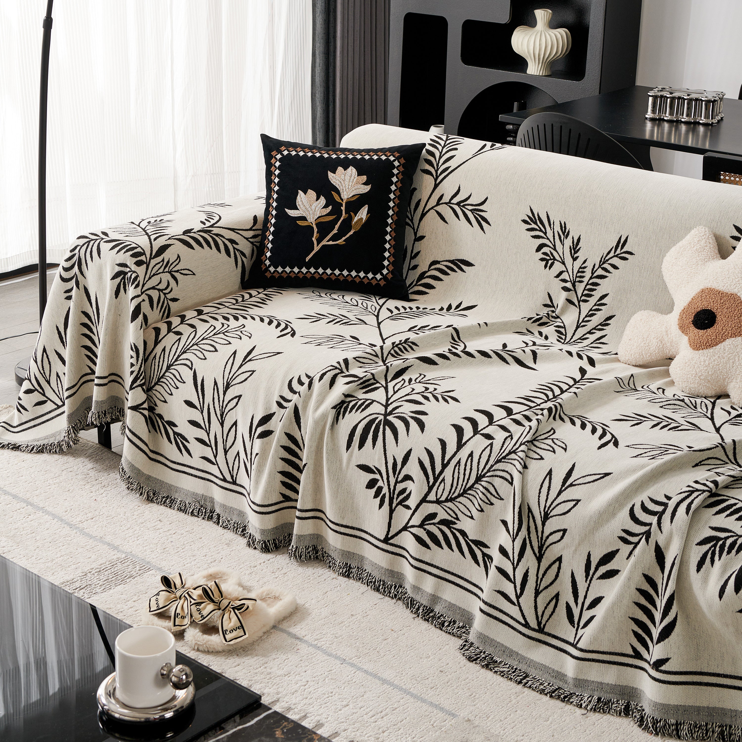 Modern Minimalist Chenille Willow Leaf Pattern Couch Cover Blanket, Luxurious Blankets For The Sofa