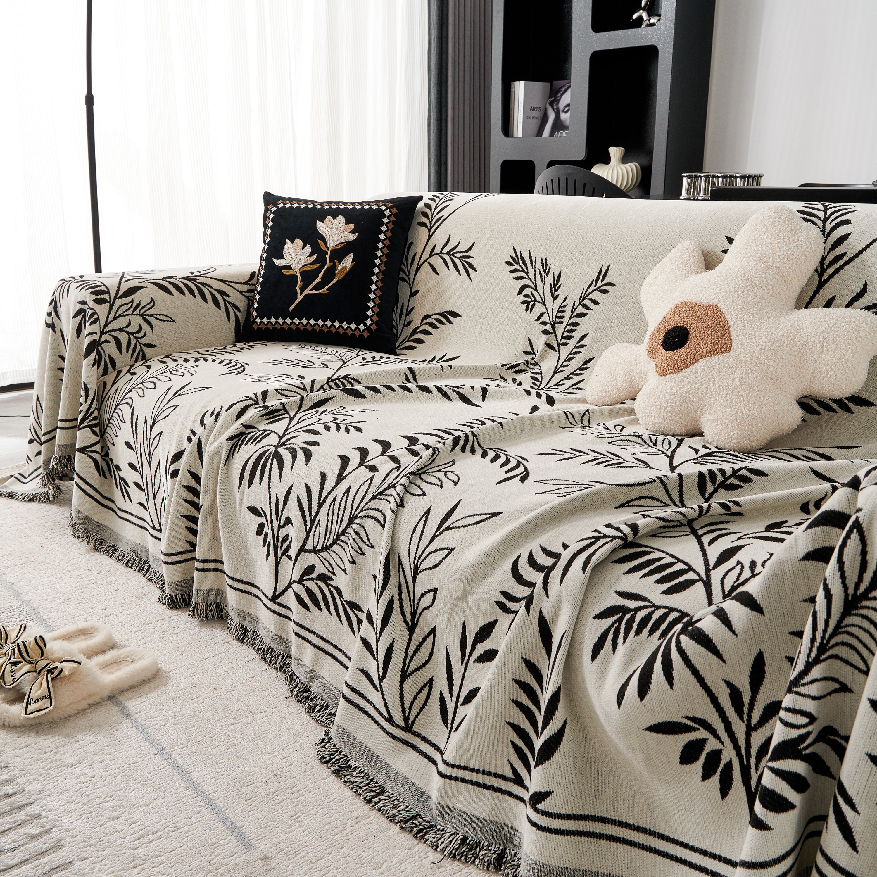 Modern Minimalist Chenille Willow Leaf Pattern Couch Cover Blanket, Luxurious Blankets For The Sofa
