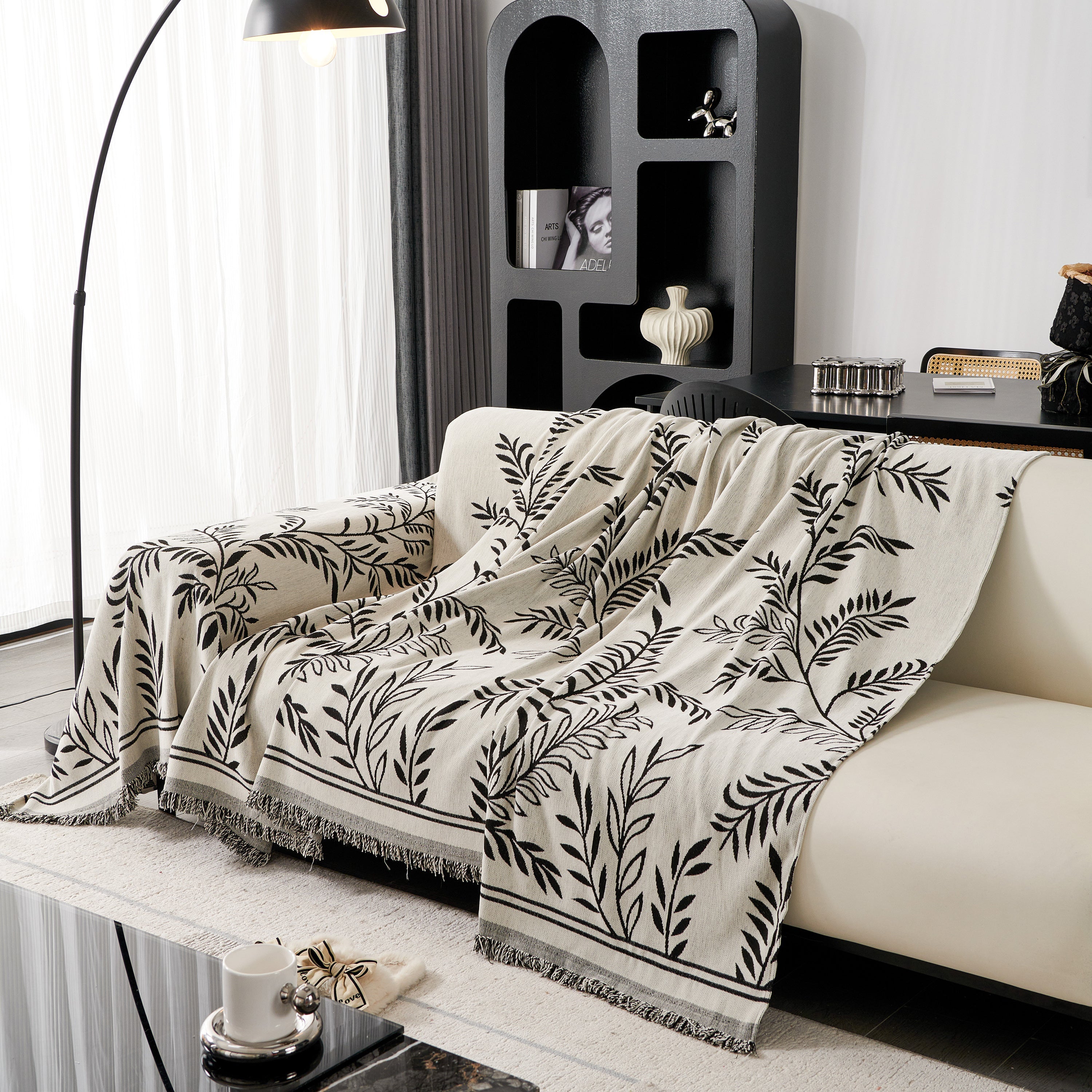 Modern Minimalist Chenille Willow Leaf Pattern Couch Cover Blanket, Luxurious Blankets For The Sofa