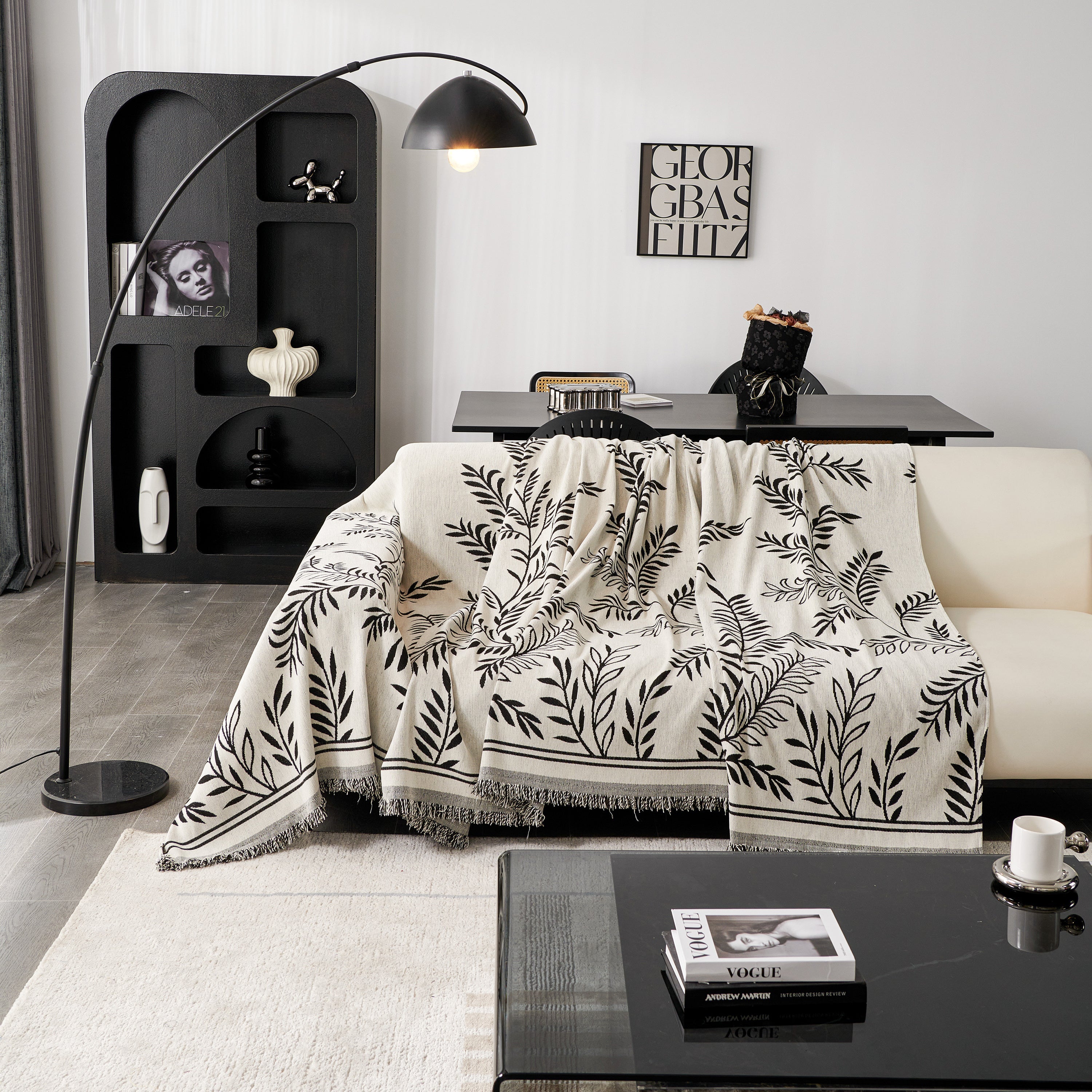 Modern Minimalist Chenille Willow Leaf Pattern Couch Cover Blanket, Luxurious Blankets For The Sofa