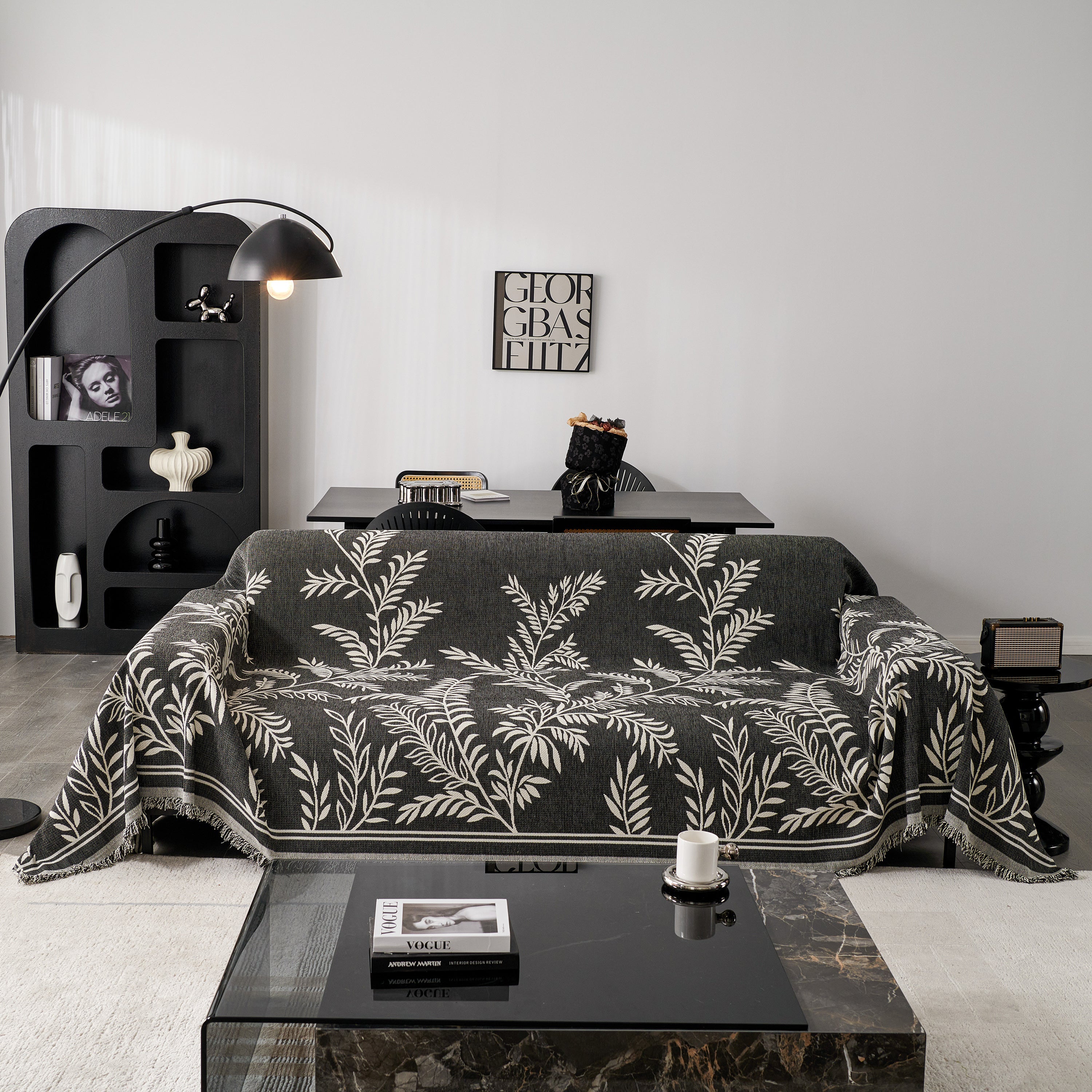 Modern Minimalist Chenille Willow Leaf Pattern Couch Cover Blanket, Luxurious Blankets For The Sofa