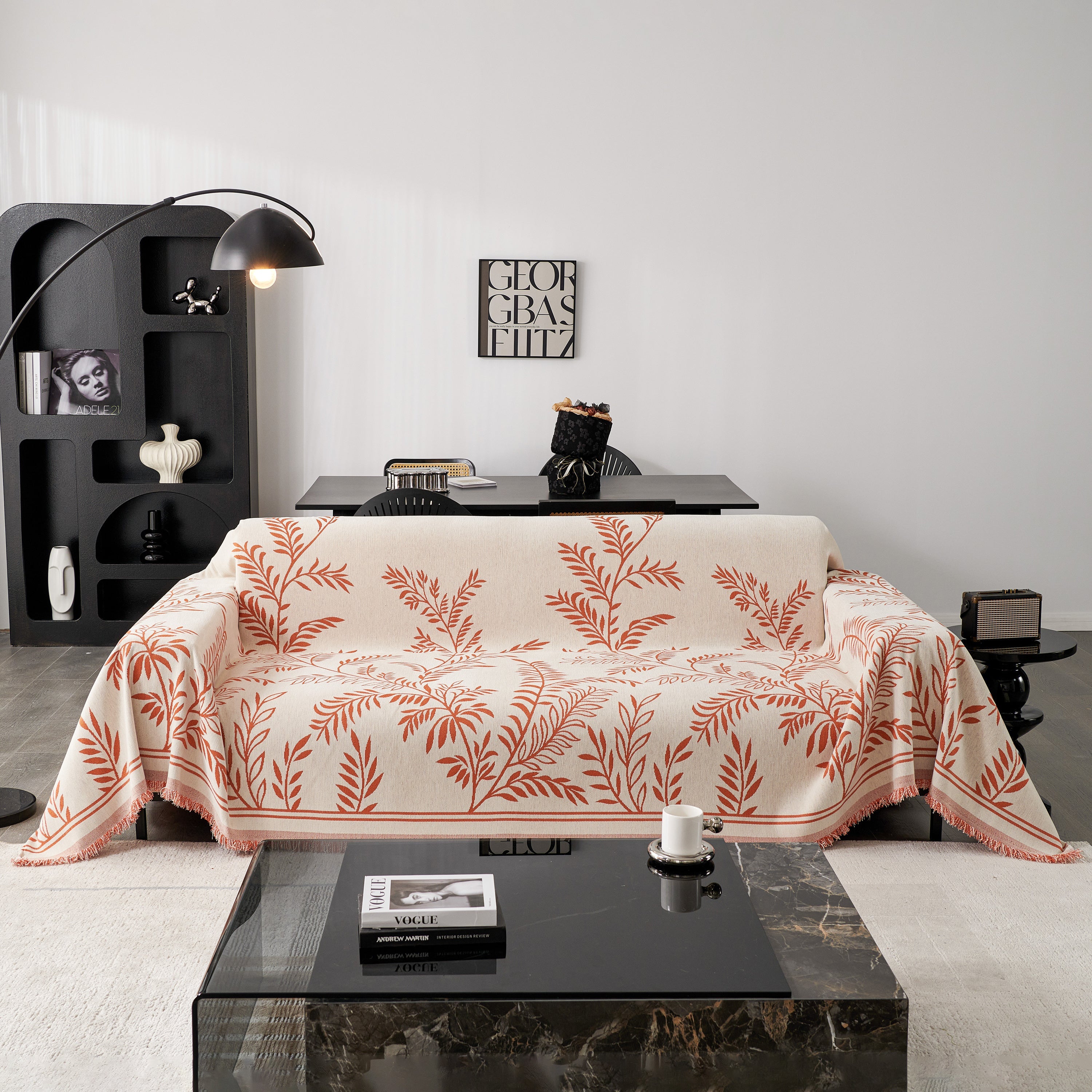 Modern Minimalist Chenille Willow Leaf Pattern Couch Cover Blanket, Luxurious Blankets For The Sofa