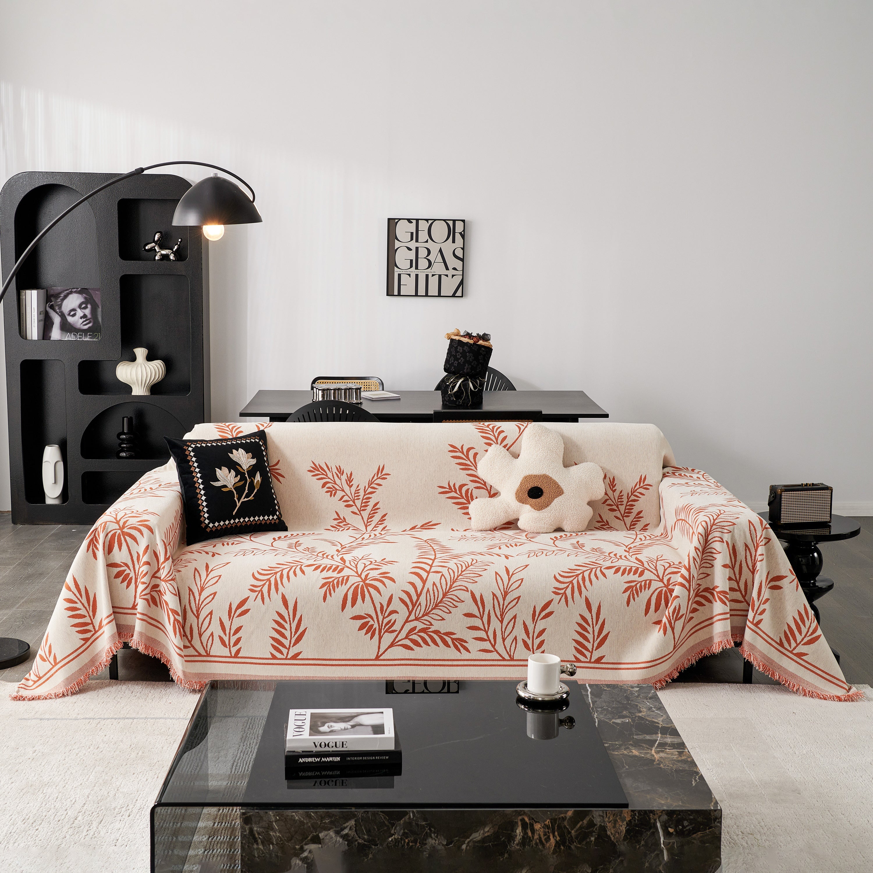 Modern Minimalist Chenille Willow Leaf Pattern Couch Cover Blanket, Luxurious Blankets For The Sofa