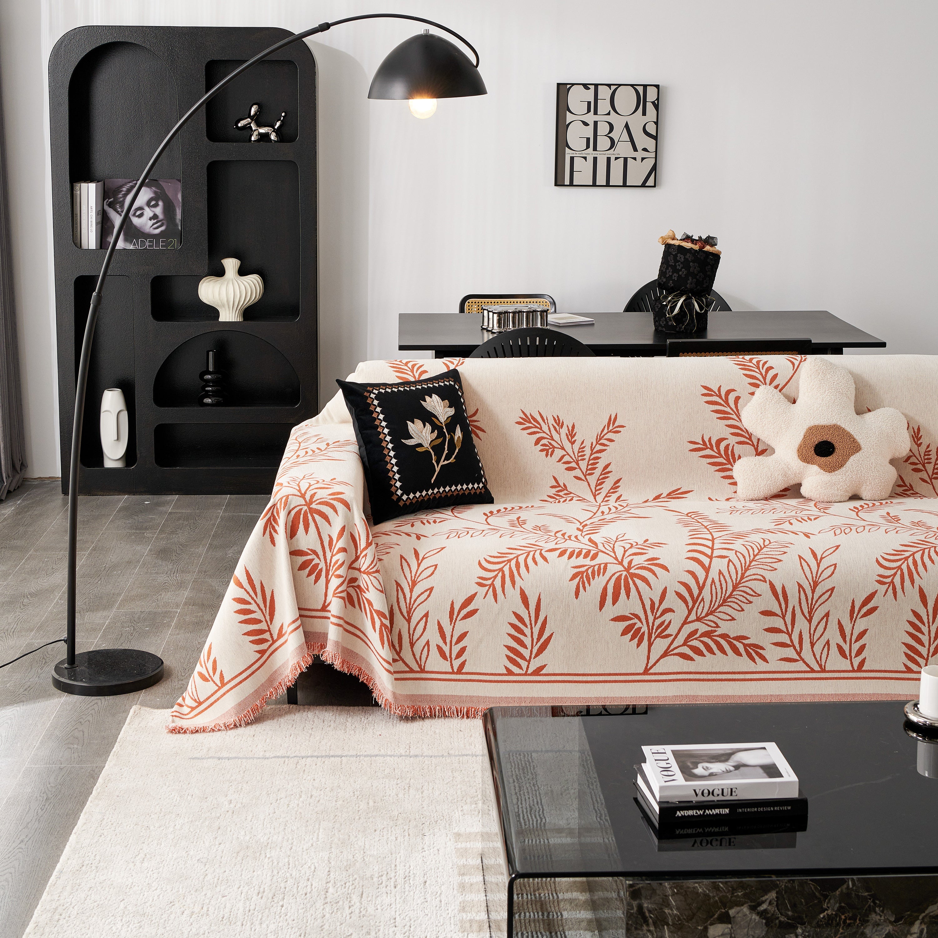 Modern Minimalist Chenille Willow Leaf Pattern Couch Cover Blanket, Luxurious Blankets For The Sofa