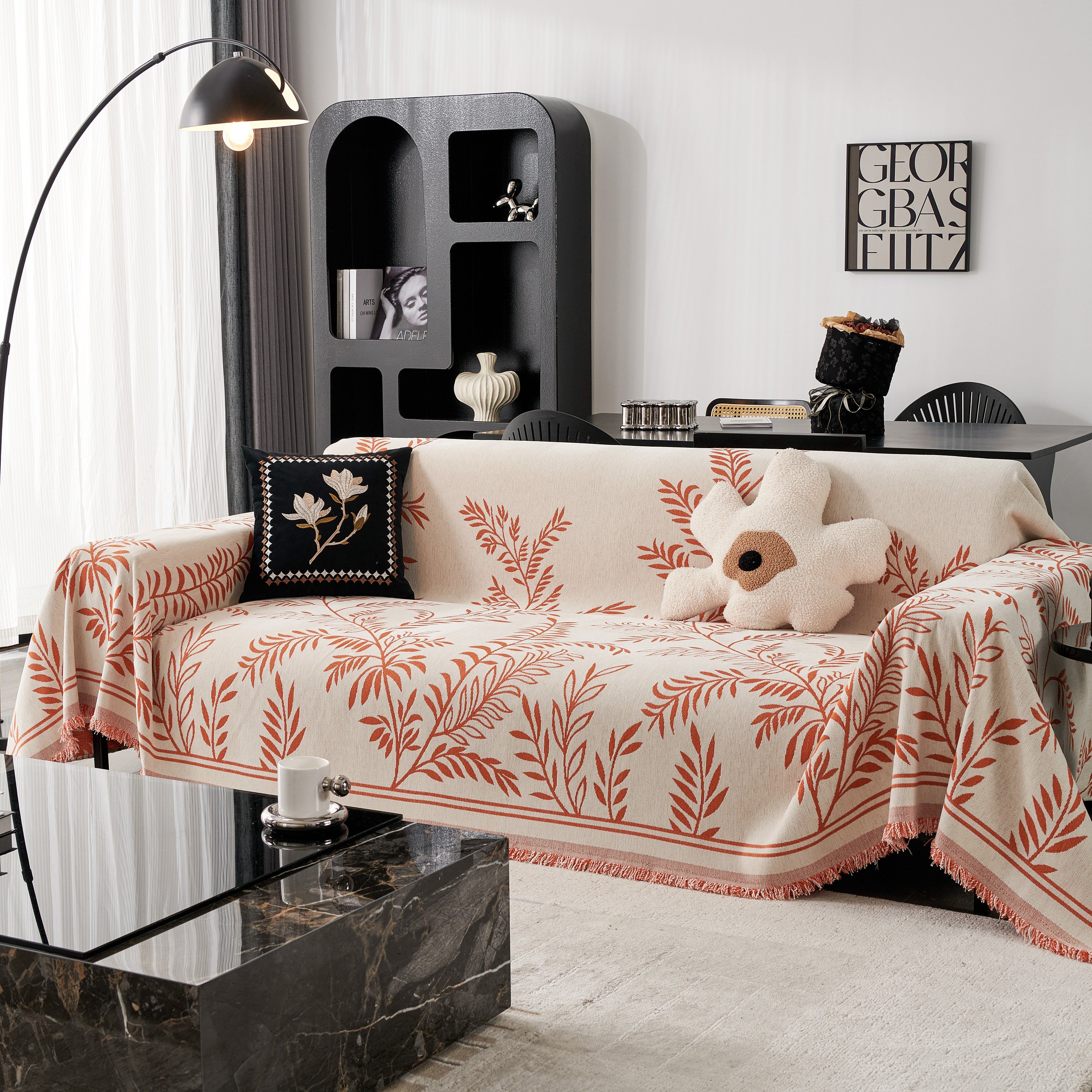 Modern Minimalist Chenille Willow Leaf Pattern Couch Cover Blanket, Luxurious Blankets For The Sofa