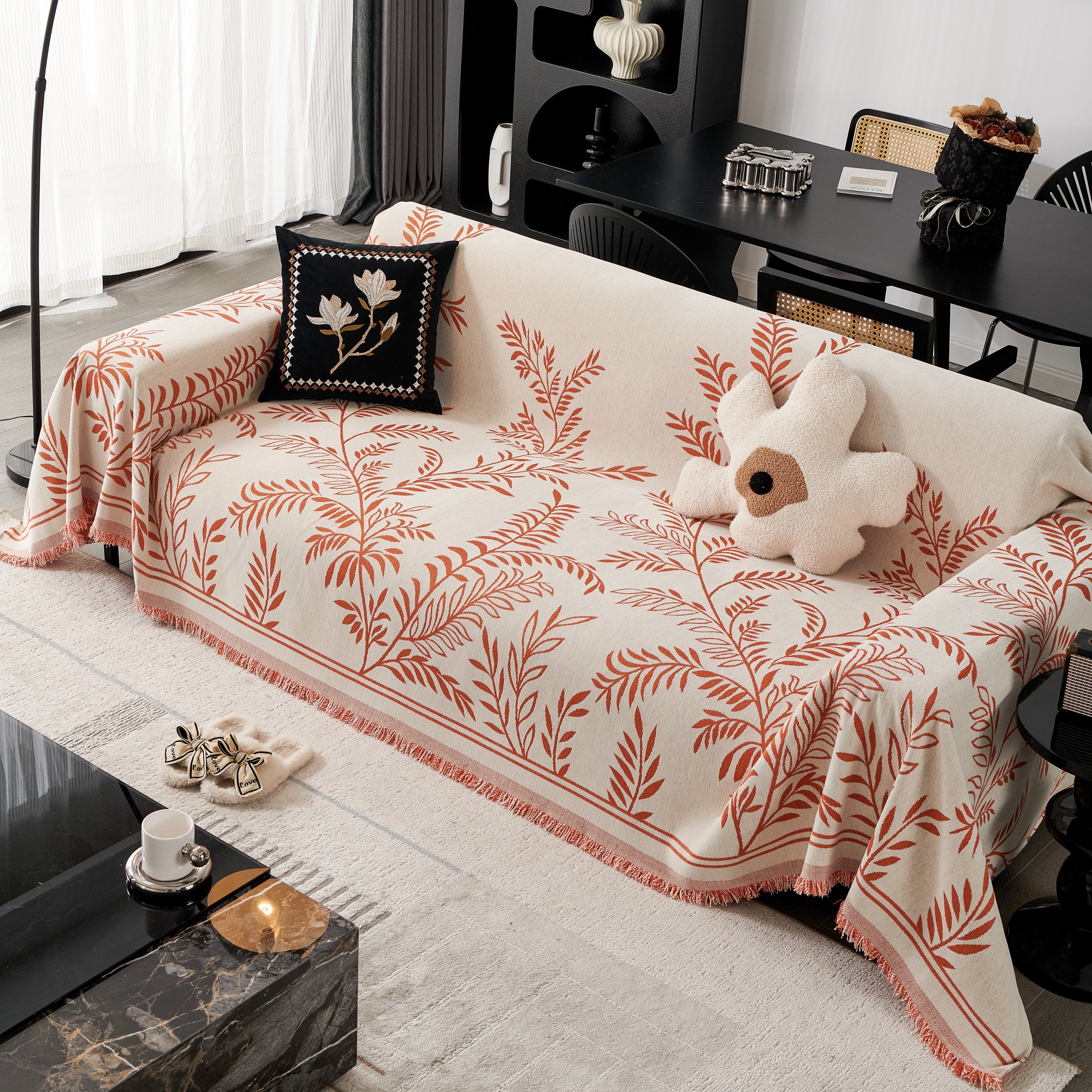 Modern Minimalist Chenille Willow Leaf Pattern Couch Cover Blanket, Luxurious Blankets For The Sofa