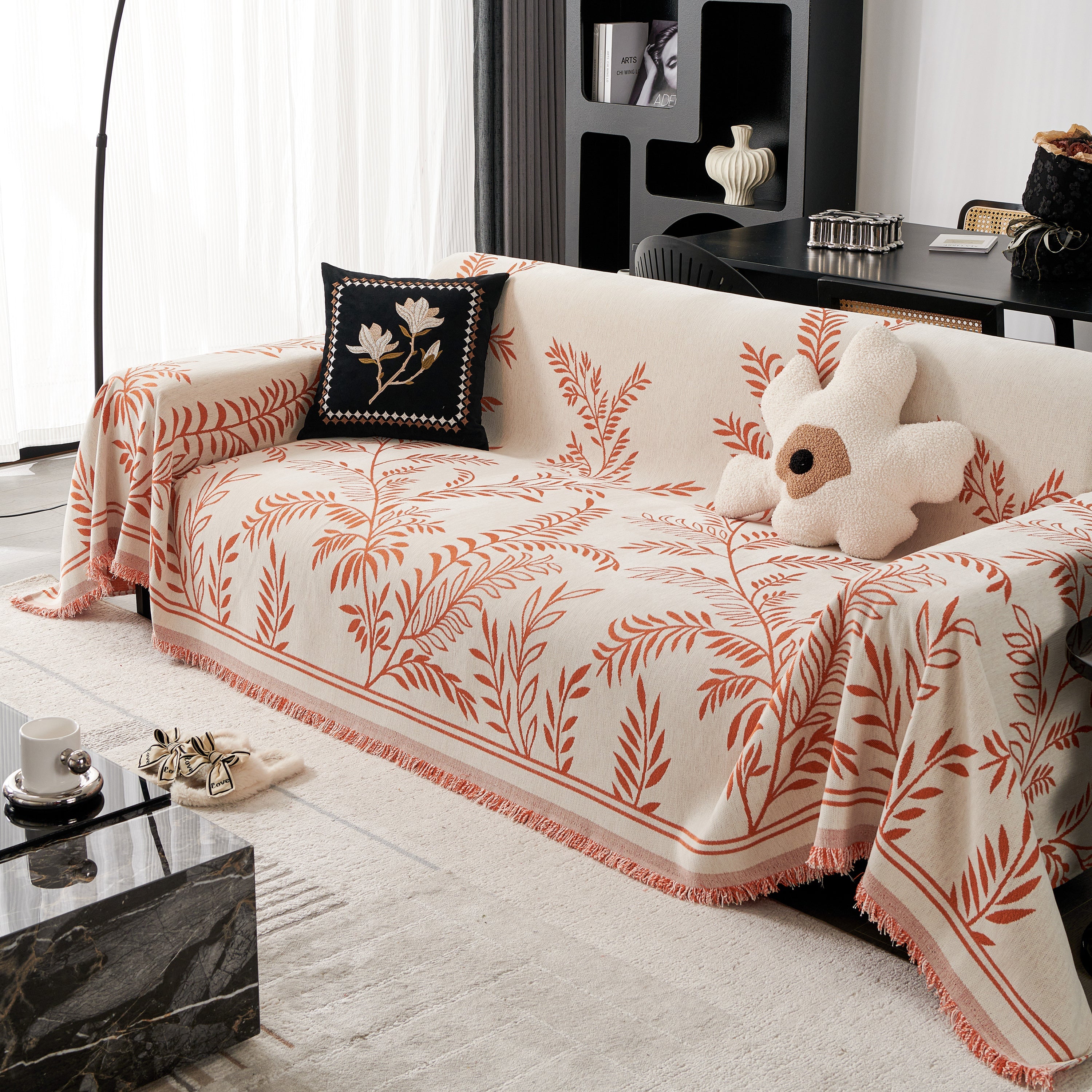 Modern Minimalist Chenille Willow Leaf Pattern Couch Cover Blanket, Luxurious Blankets For The Sofa