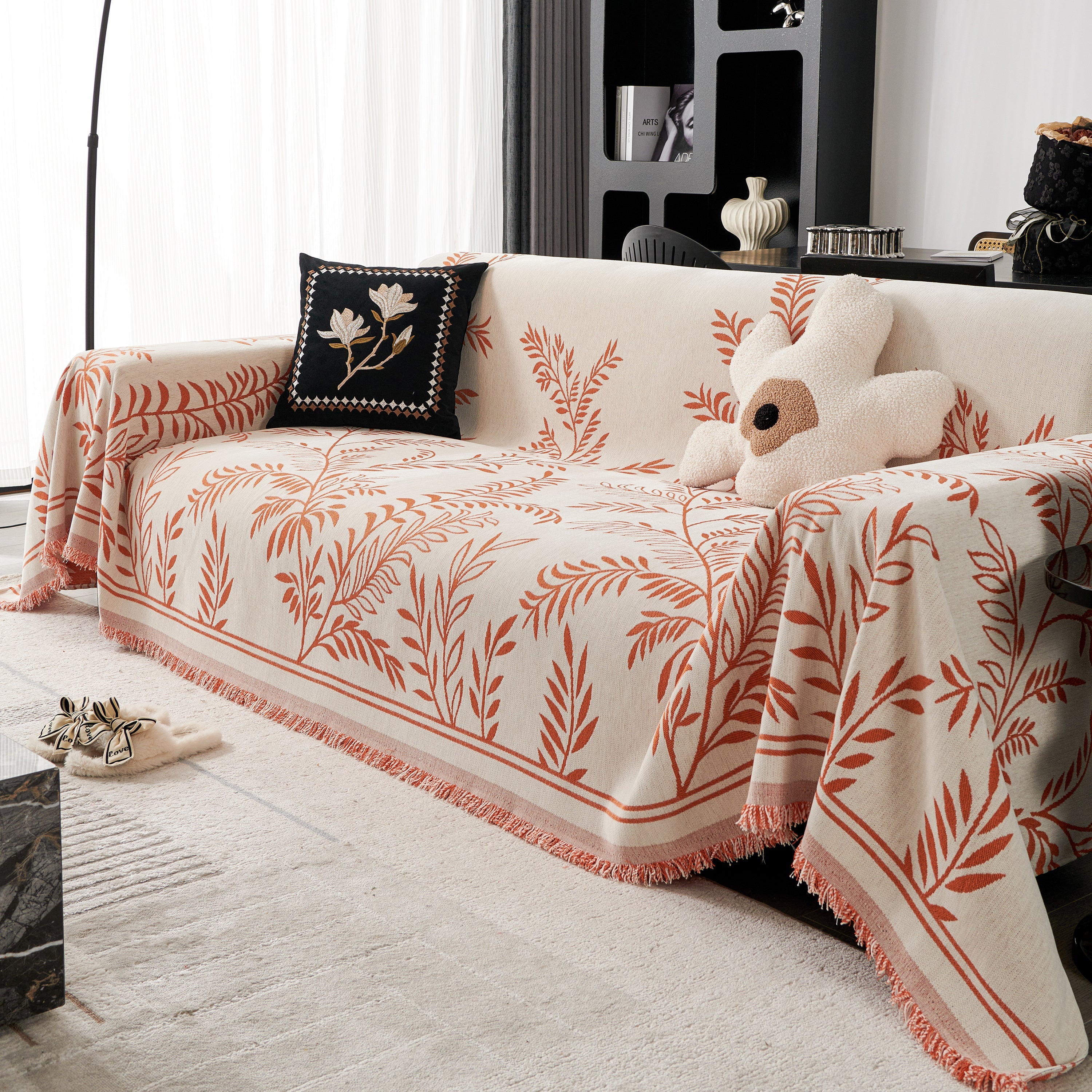 Modern Minimalist Chenille Willow Leaf Pattern Couch Cover Blanket, Luxurious Blankets For The Sofa