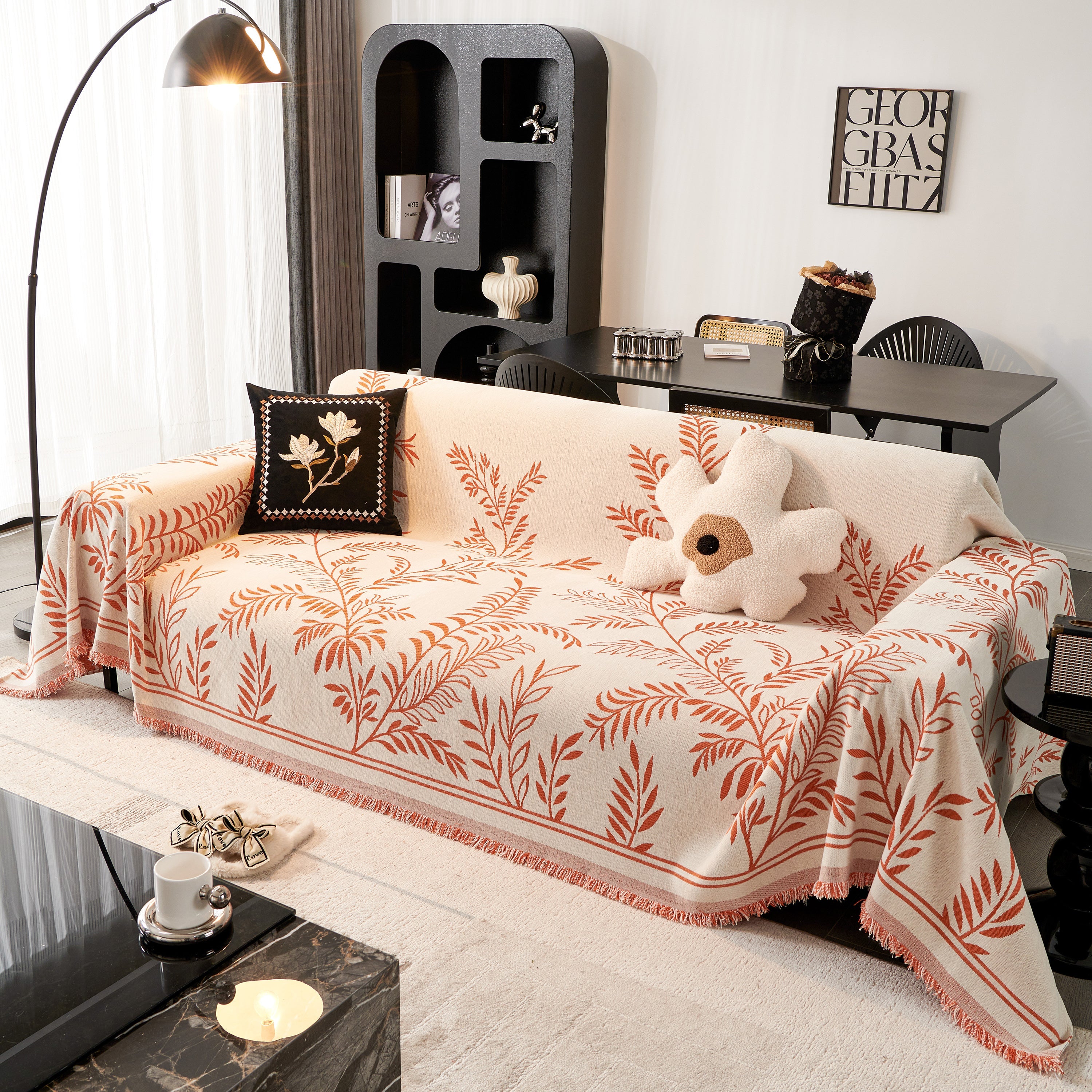 Modern Minimalist Chenille Willow Leaf Pattern Couch Cover Blanket, Luxurious Blankets For The Sofa