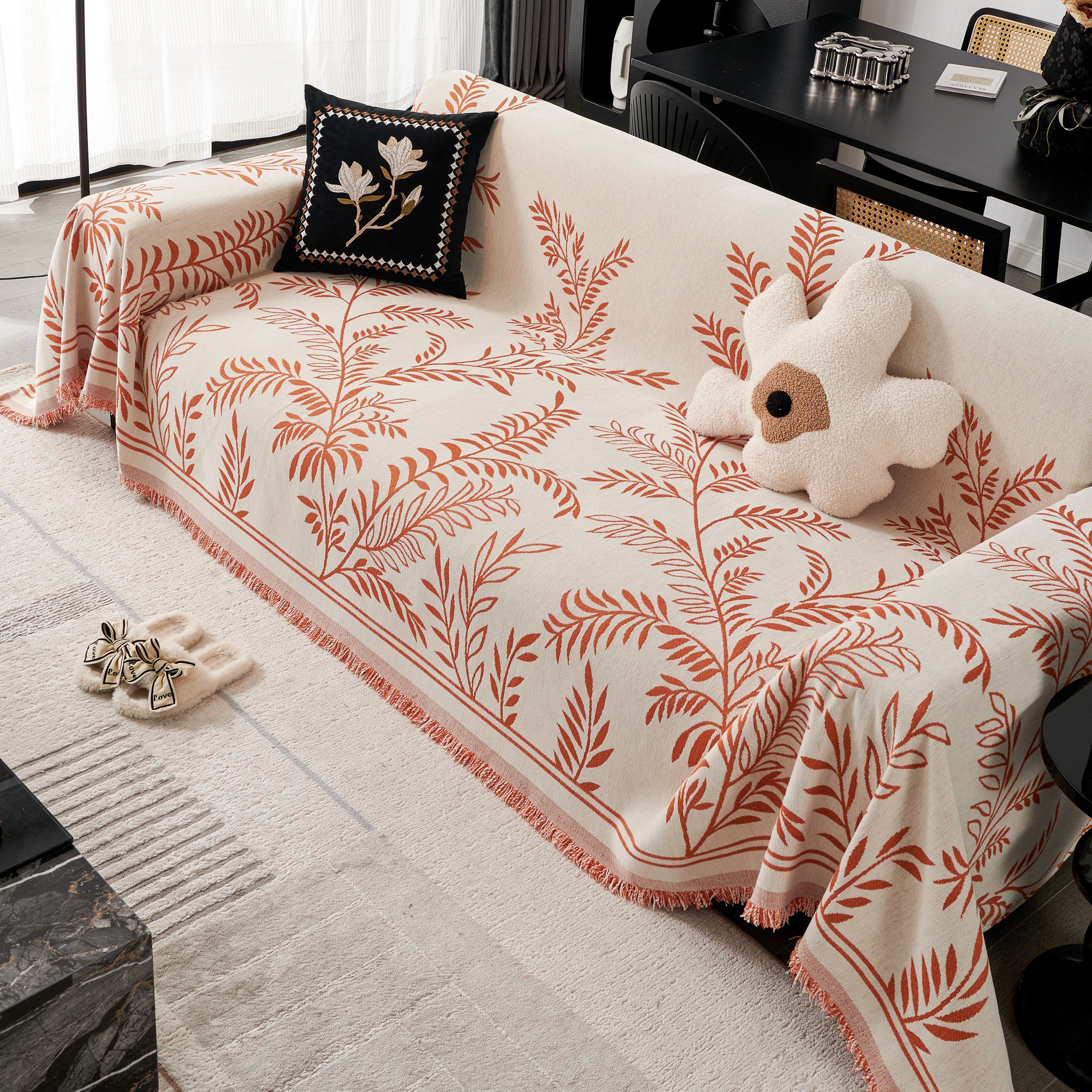 Modern Minimalist Chenille Willow Leaf Pattern Couch Cover Blanket, Luxurious Blankets For The Sofa