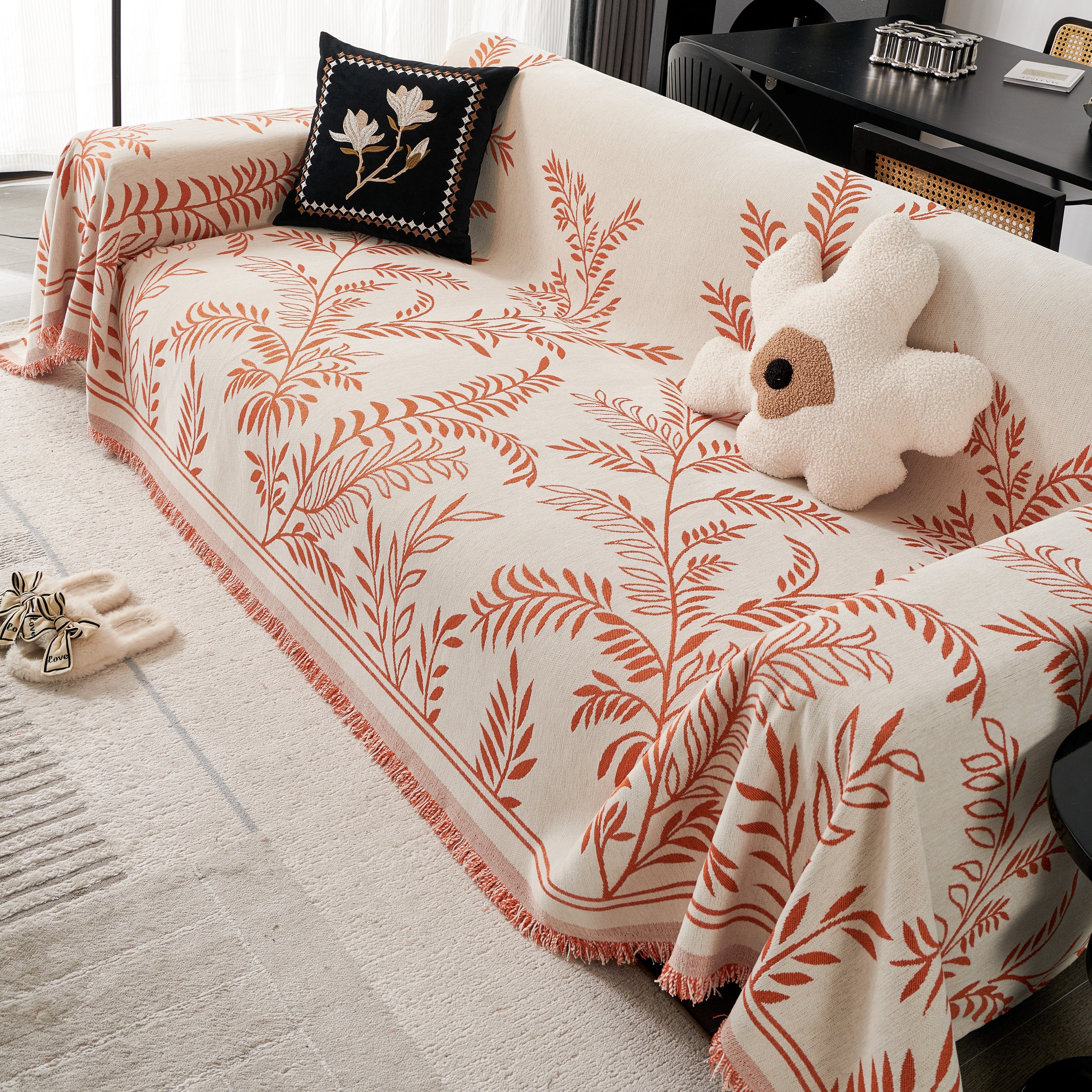 Modern Minimalist Chenille Willow Leaf Pattern Couch Cover Blanket, Luxurious Blankets For The Sofa