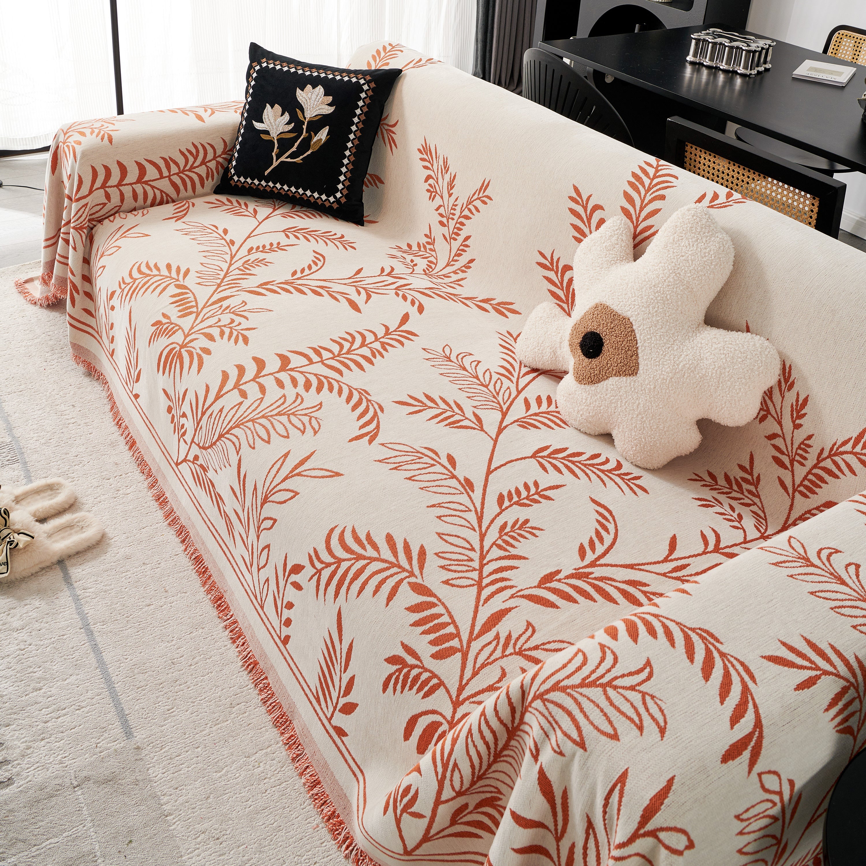 Modern Minimalist Chenille Willow Leaf Pattern Couch Cover Blanket, Luxurious Blankets For The Sofa