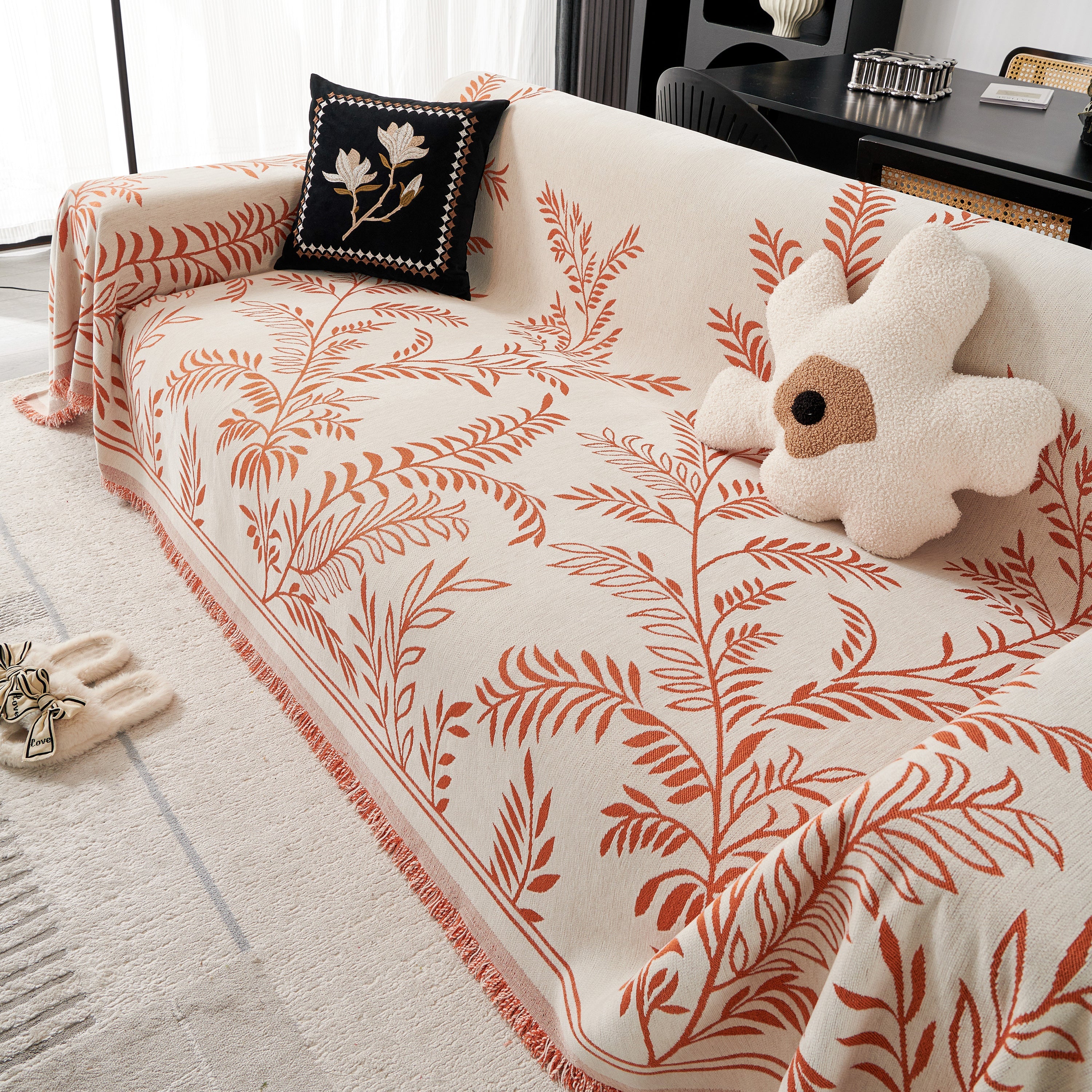 Modern Minimalist Chenille Willow Leaf Pattern Couch Cover Blanket, Luxurious Blankets For The Sofa