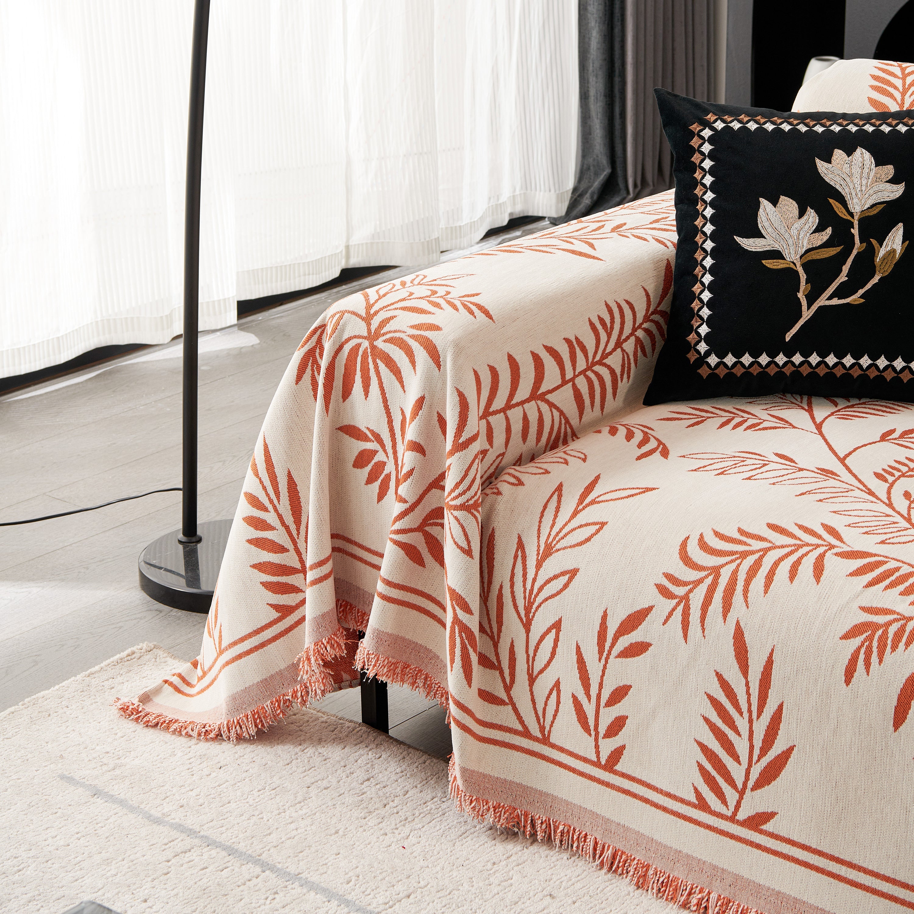 Modern Minimalist Chenille Willow Leaf Pattern Couch Cover Blanket, Luxurious Blankets For The Sofa