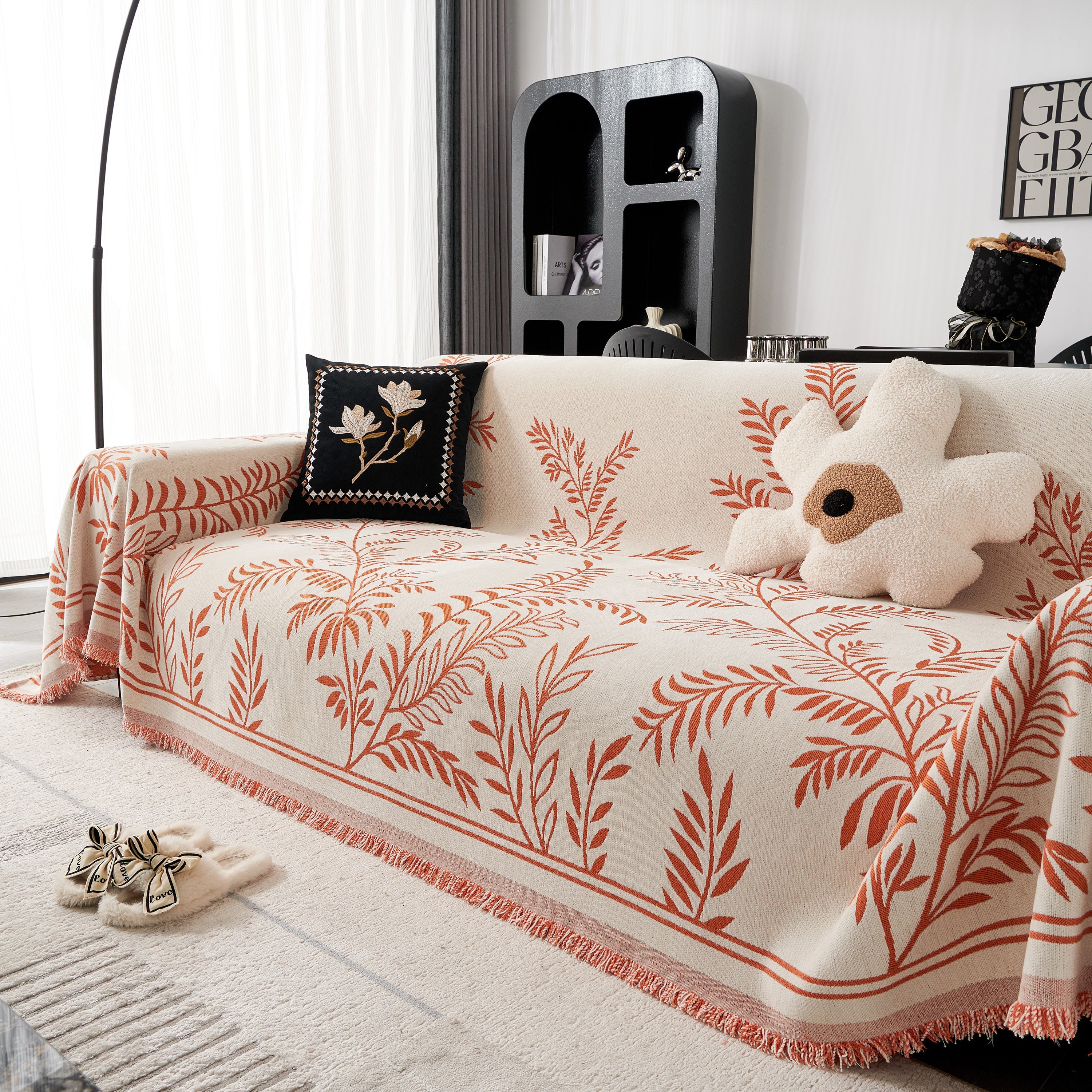 Modern Minimalist Chenille Willow Leaf Pattern Couch Cover Blanket, Luxurious Blankets For The Sofa