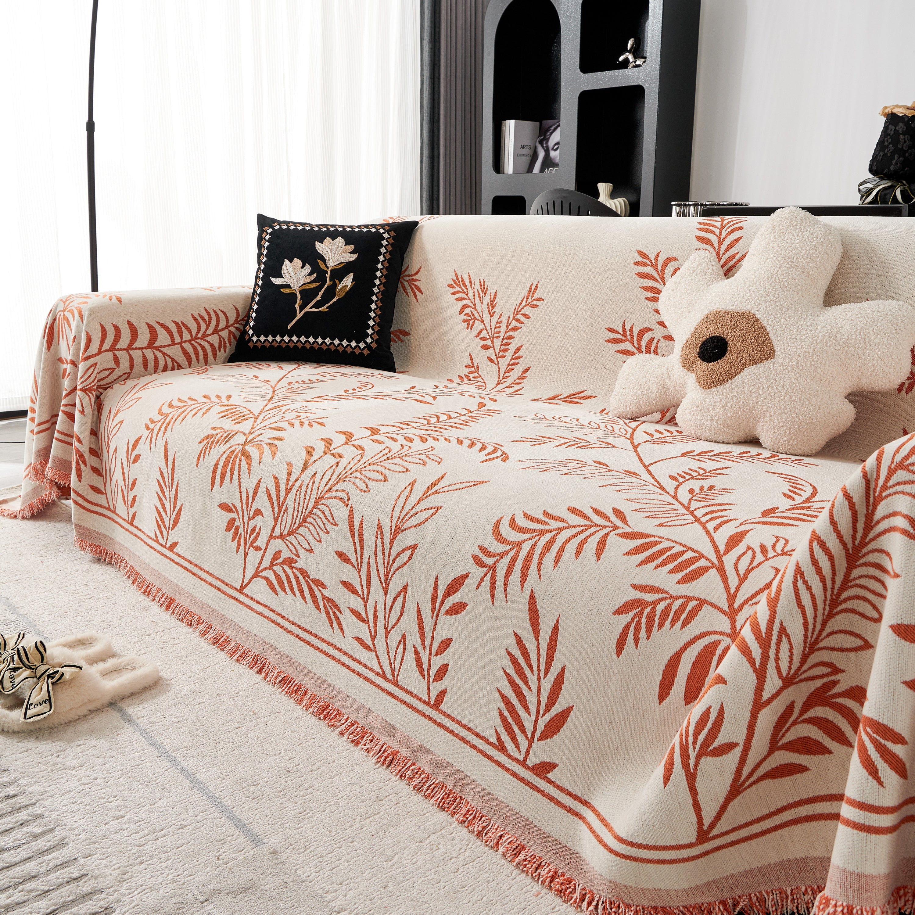 Modern Minimalist Chenille Willow Leaf Pattern Couch Cover Blanket, Luxurious Blankets For The Sofa