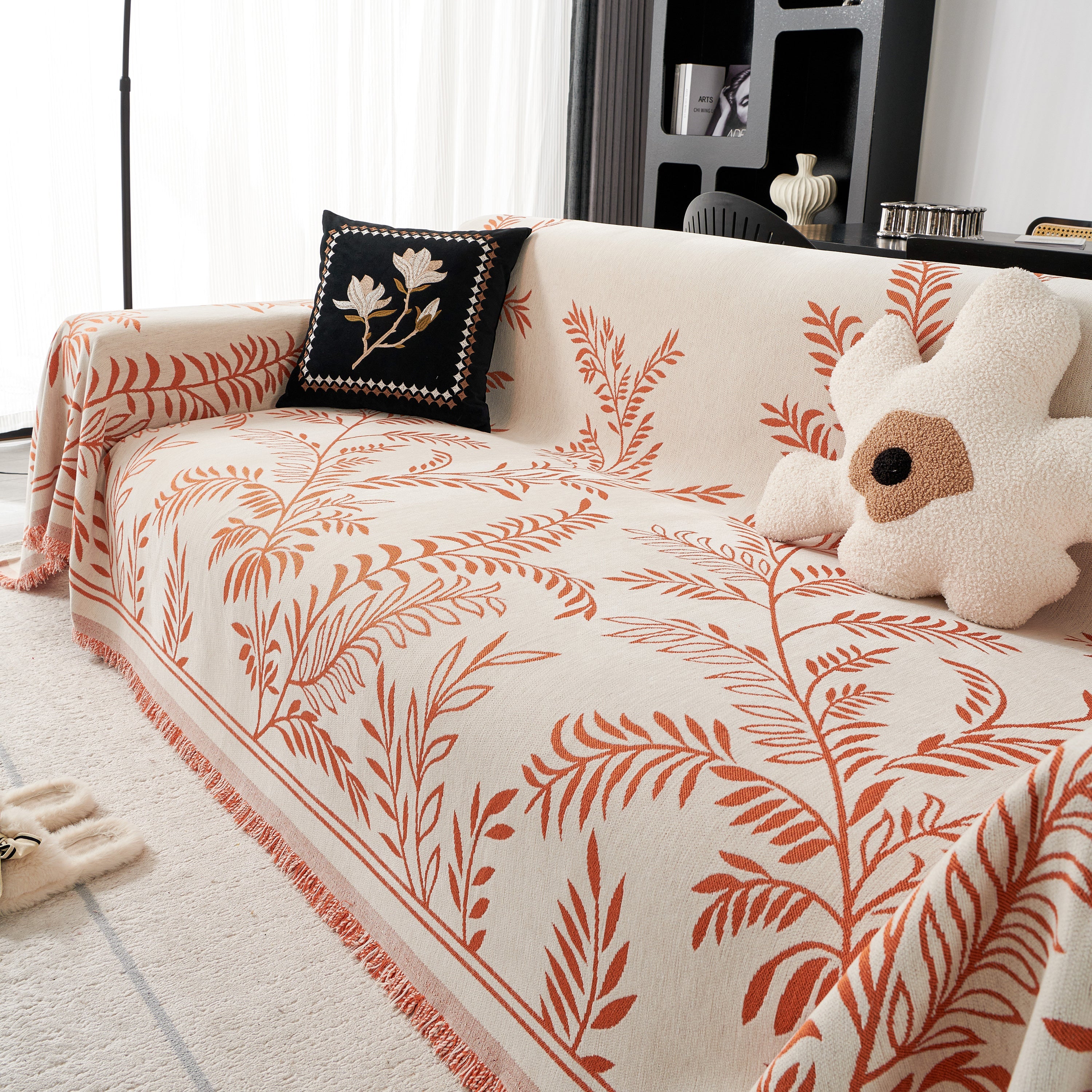 Modern Minimalist Chenille Willow Leaf Pattern Couch Cover Blanket, Luxurious Blankets For The Sofa