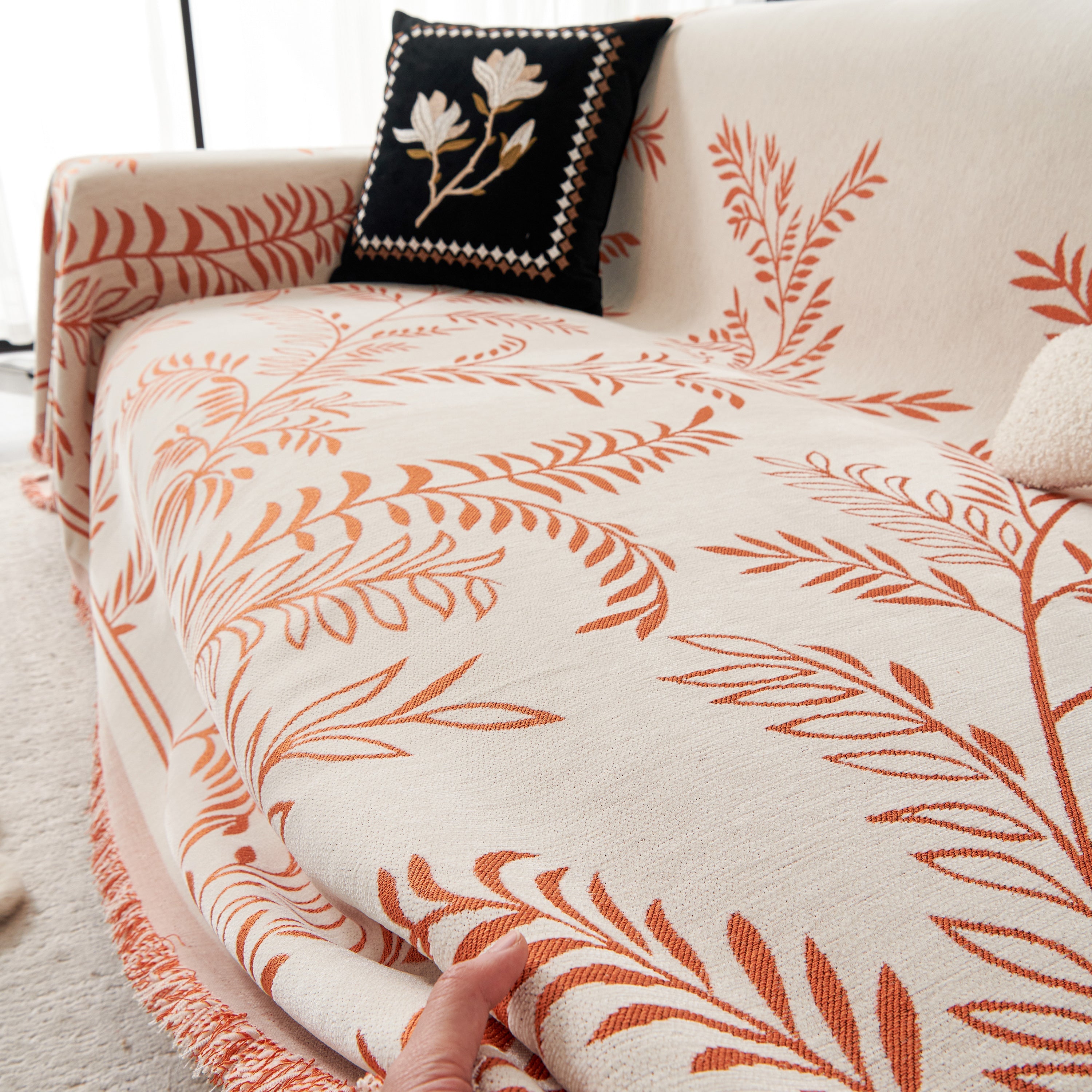 Modern Minimalist Chenille Willow Leaf Pattern Couch Cover Blanket, Luxurious Blankets For The Sofa