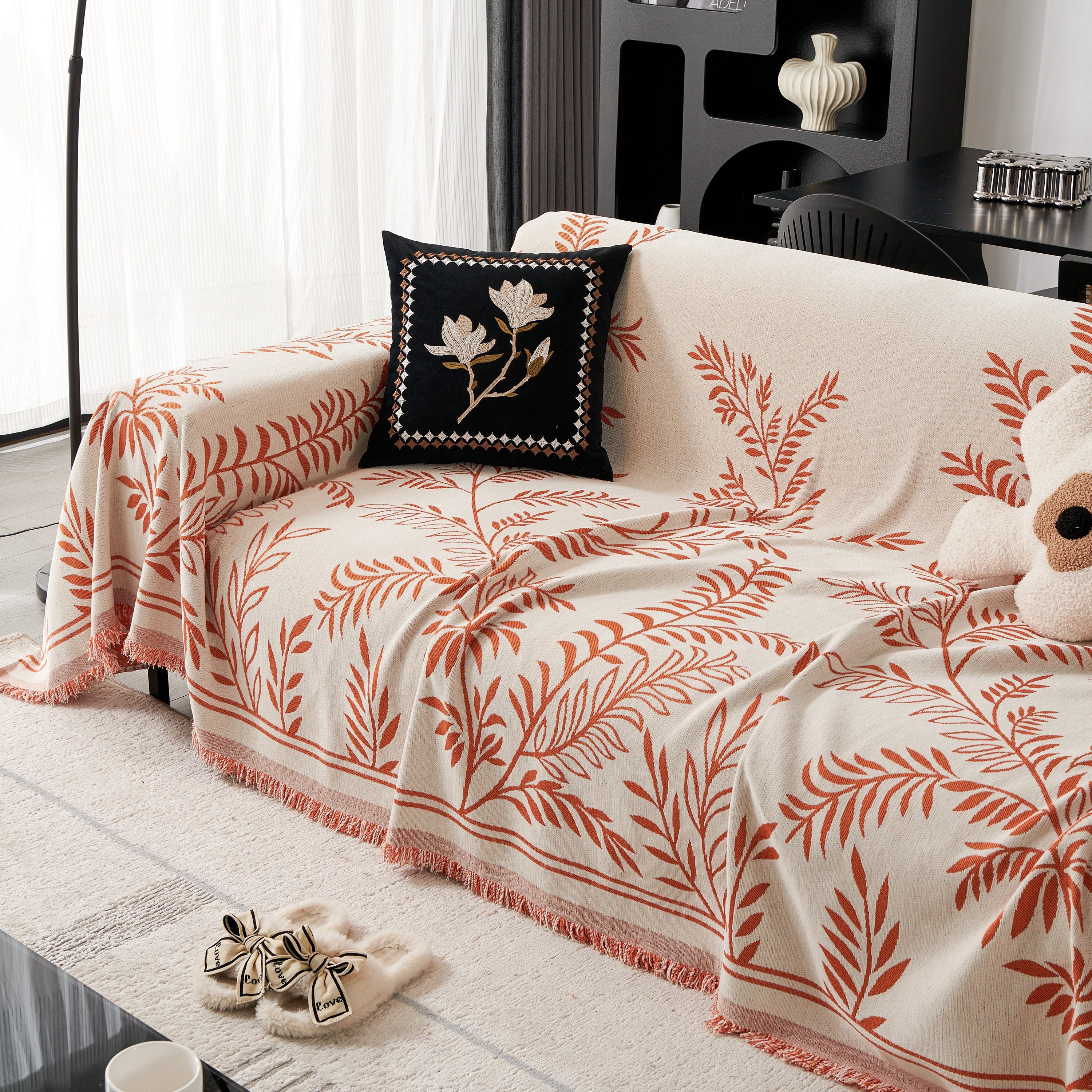 Modern Minimalist Chenille Willow Leaf Pattern Couch Cover Blanket, Luxurious Blankets For The Sofa