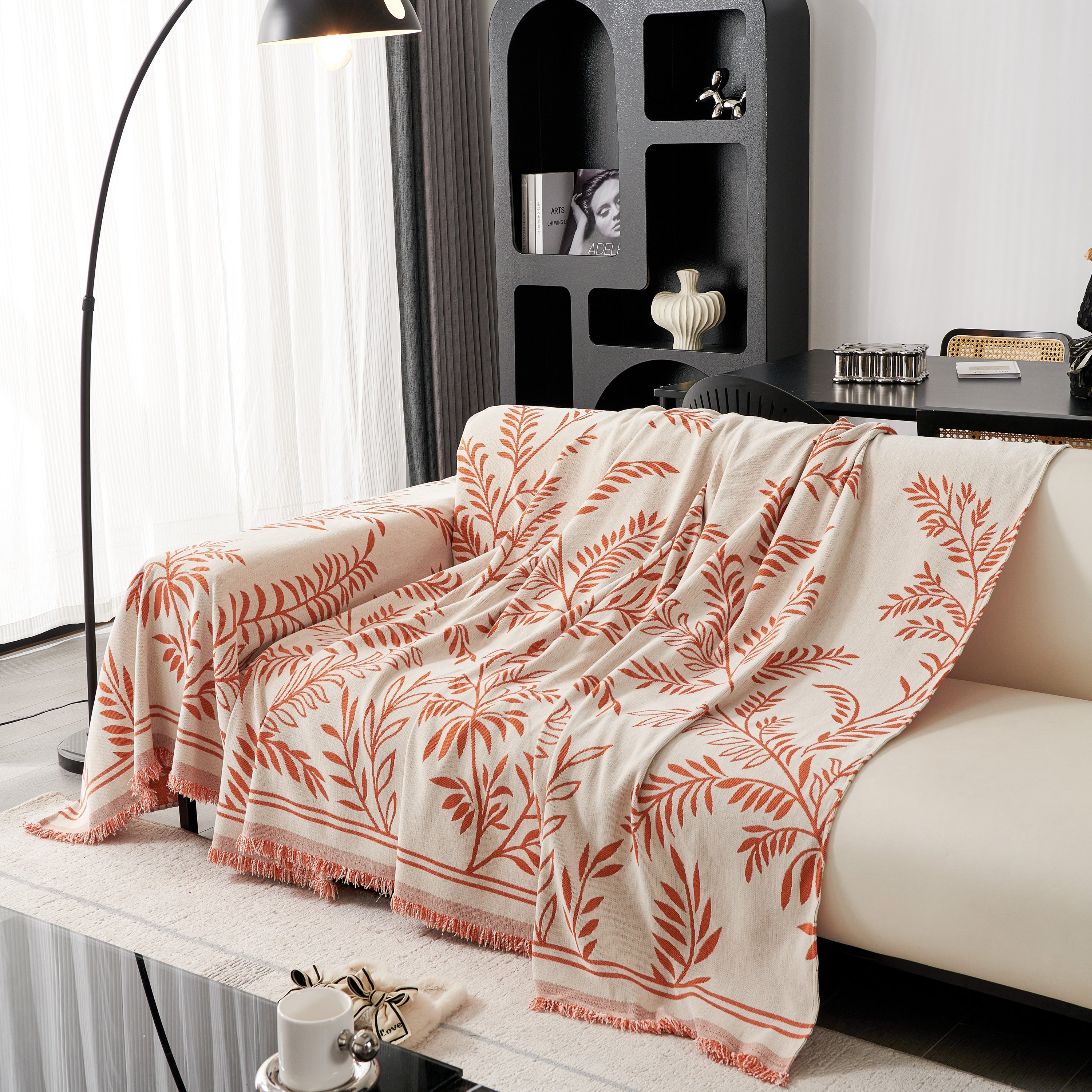 Modern Minimalist Chenille Willow Leaf Pattern Couch Cover Blanket, Luxurious Blankets For The Sofa