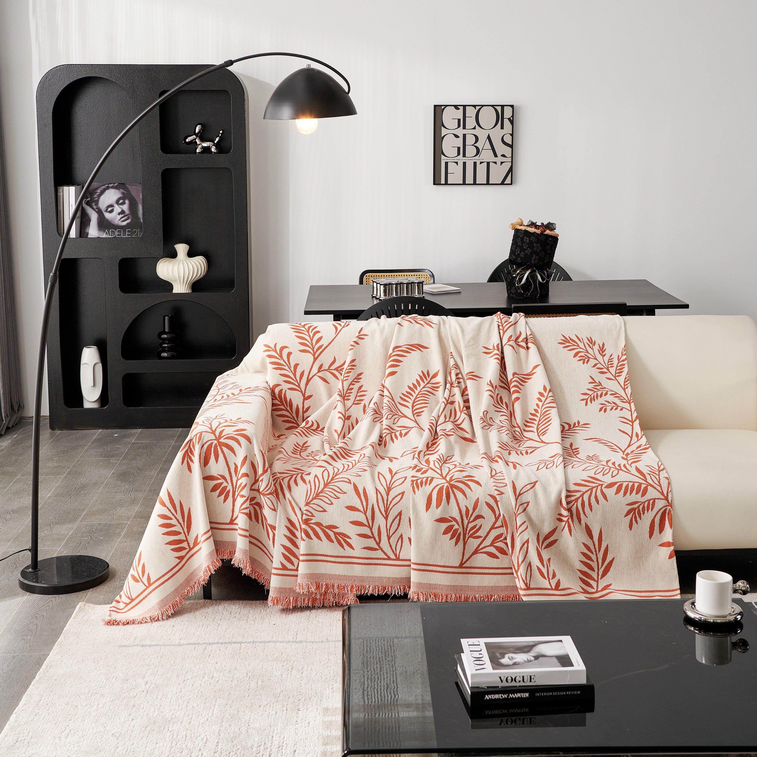 Modern Minimalist Chenille Willow Leaf Pattern Couch Cover Blanket, Luxurious Blankets For The Sofa
