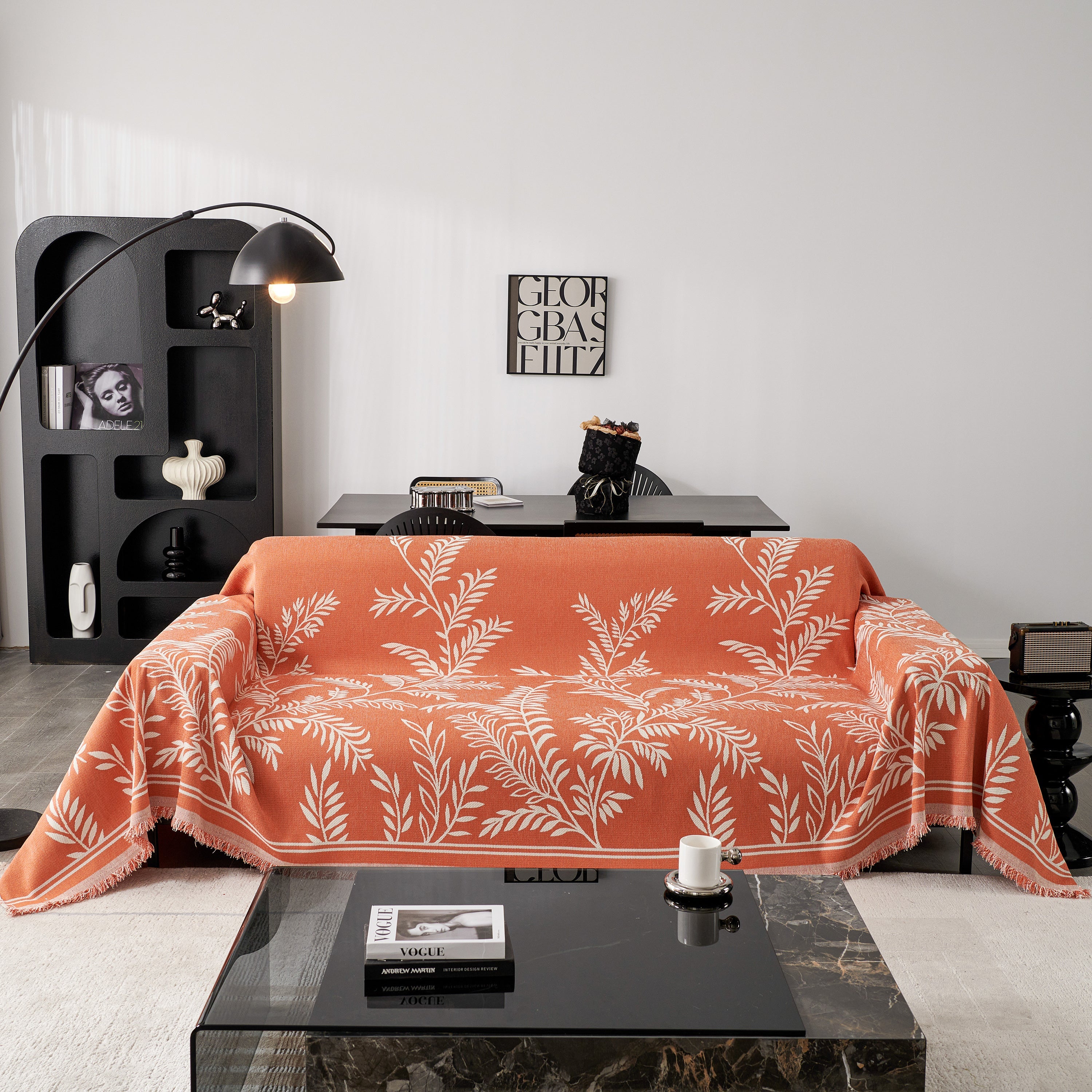 Modern Minimalist Chenille Willow Leaf Pattern Couch Cover Blanket, Luxurious Blankets For The Sofa