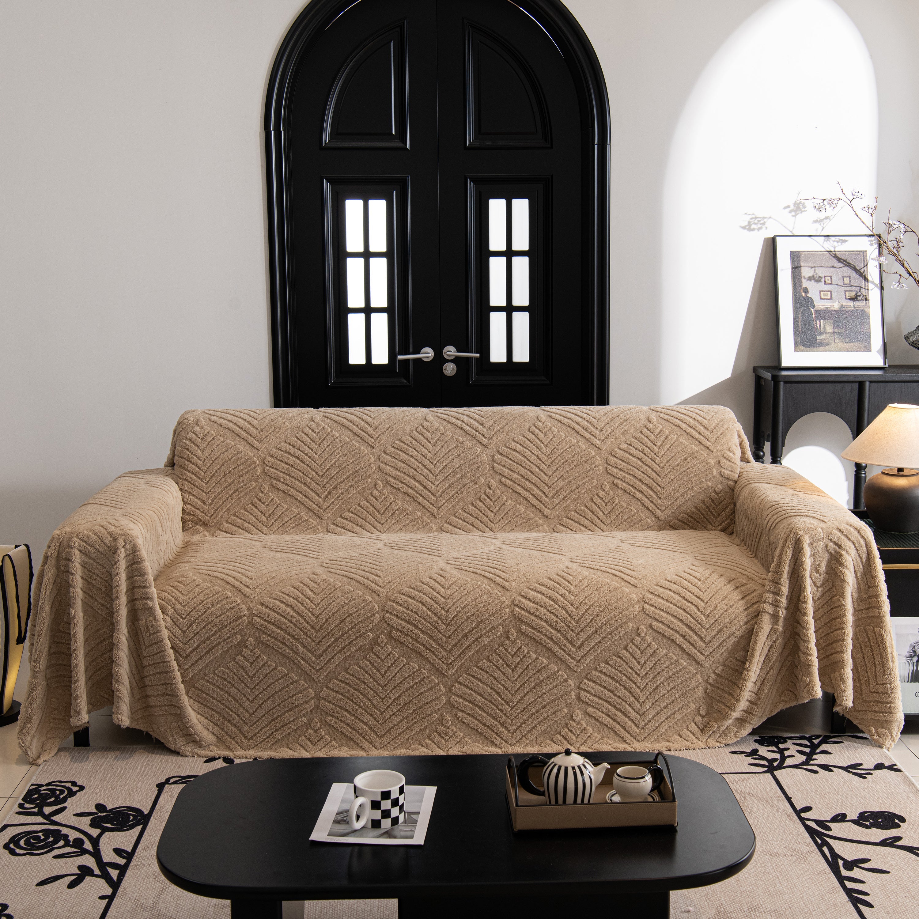 Winter Soft Plush Fleece Sofa Blanket Leaves Jacquard Couch Covers For Couches