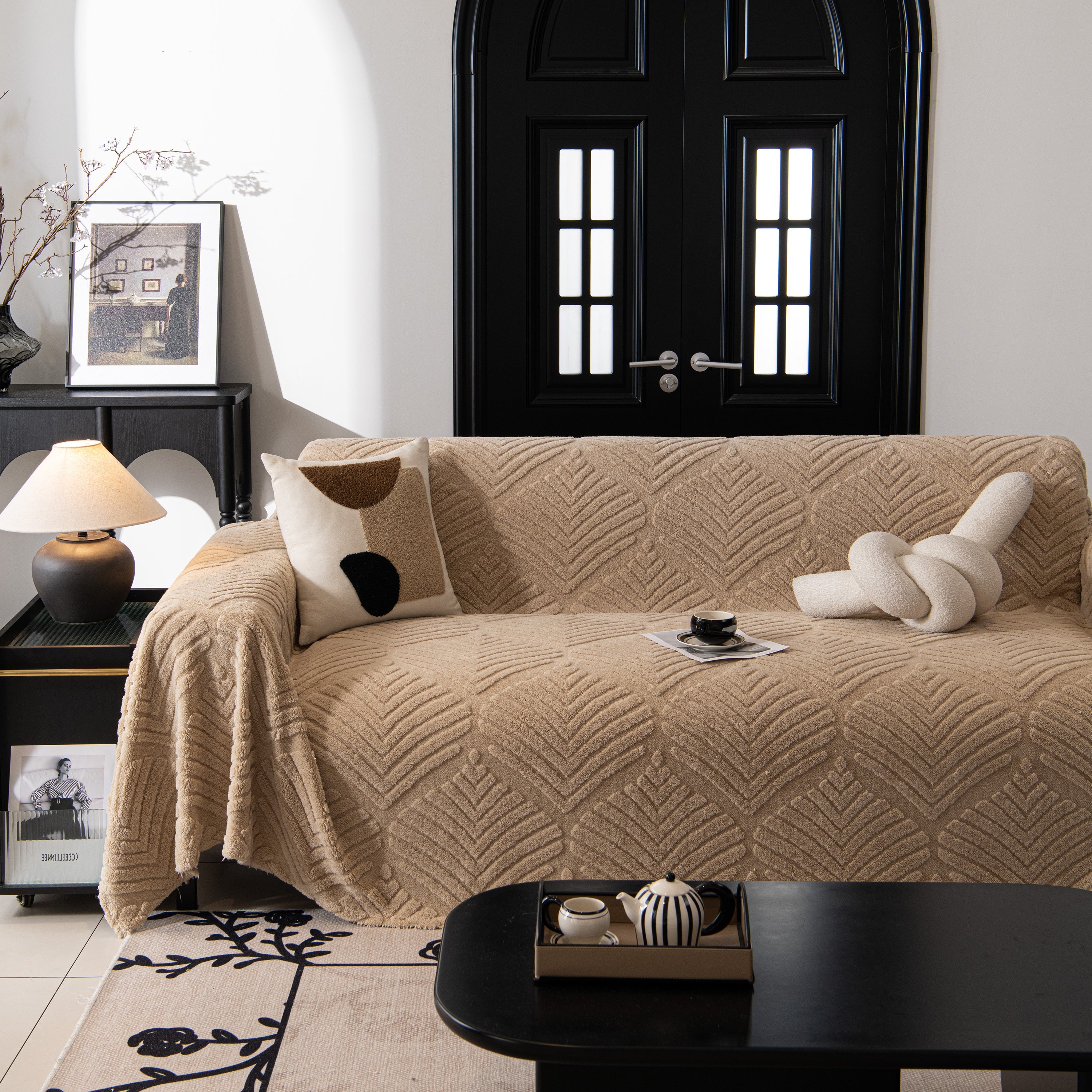 Winter Soft Plush Fleece Sofa Blanket Leaves Jacquard Couch Covers For Couches