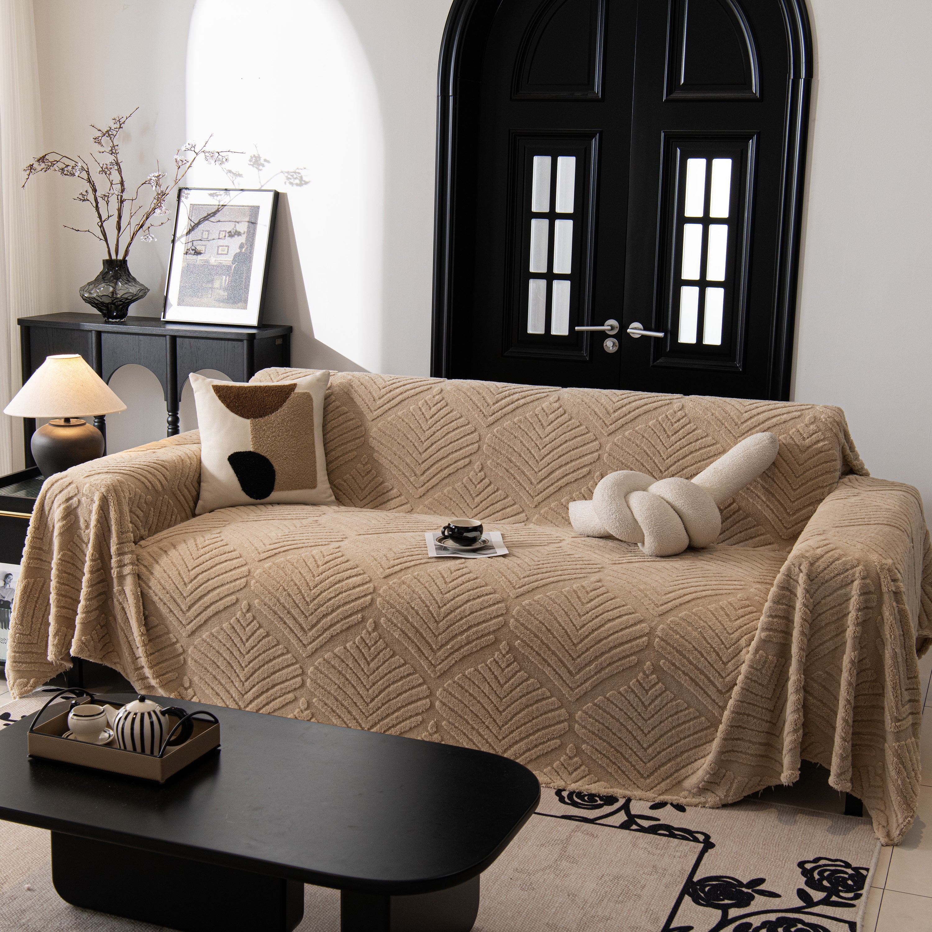 Winter Soft Plush Fleece Sofa Blanket Leaves Jacquard Couch Covers For Couches