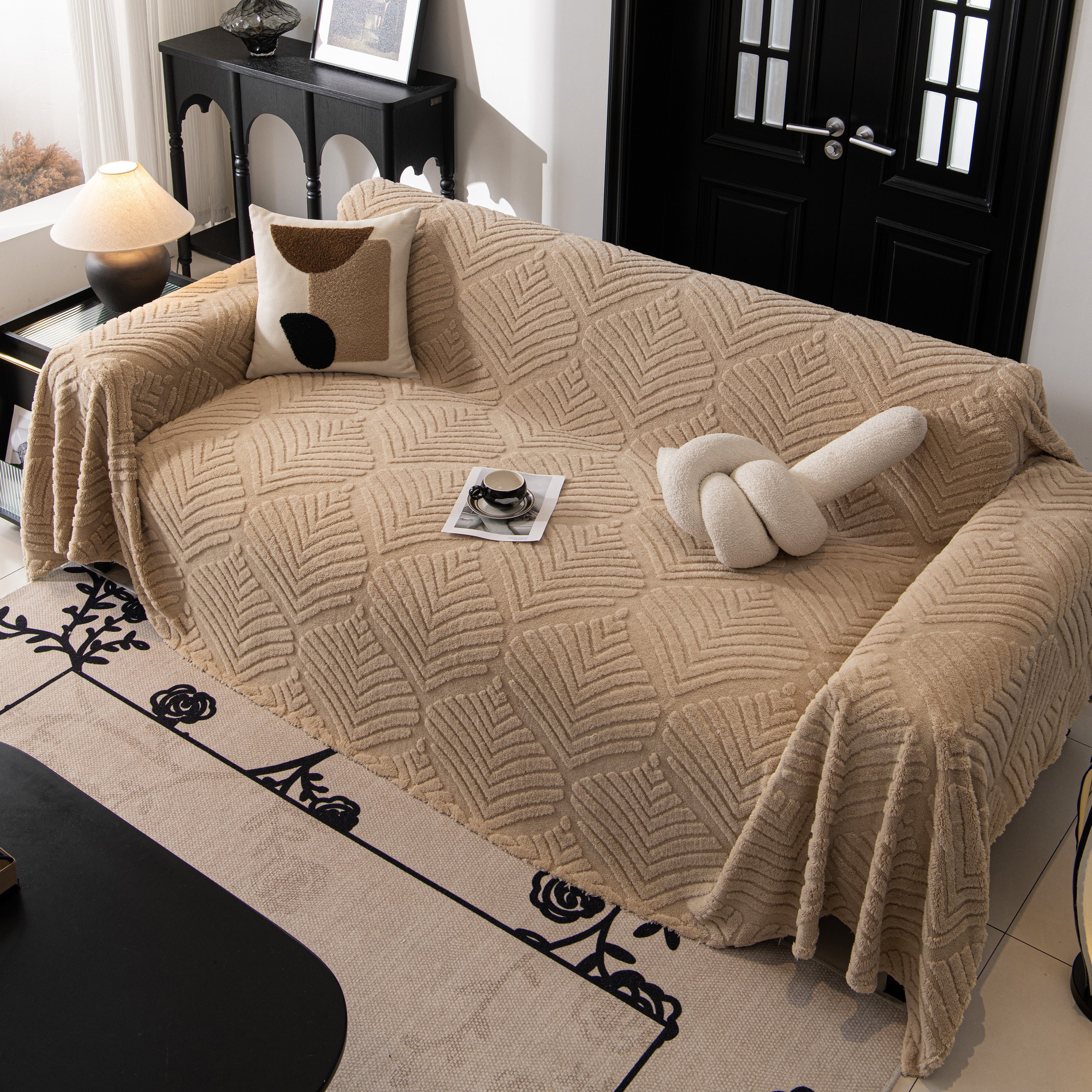 Winter Soft Plush Fleece Sofa Blanket Leaves Jacquard Couch Covers For Couches
