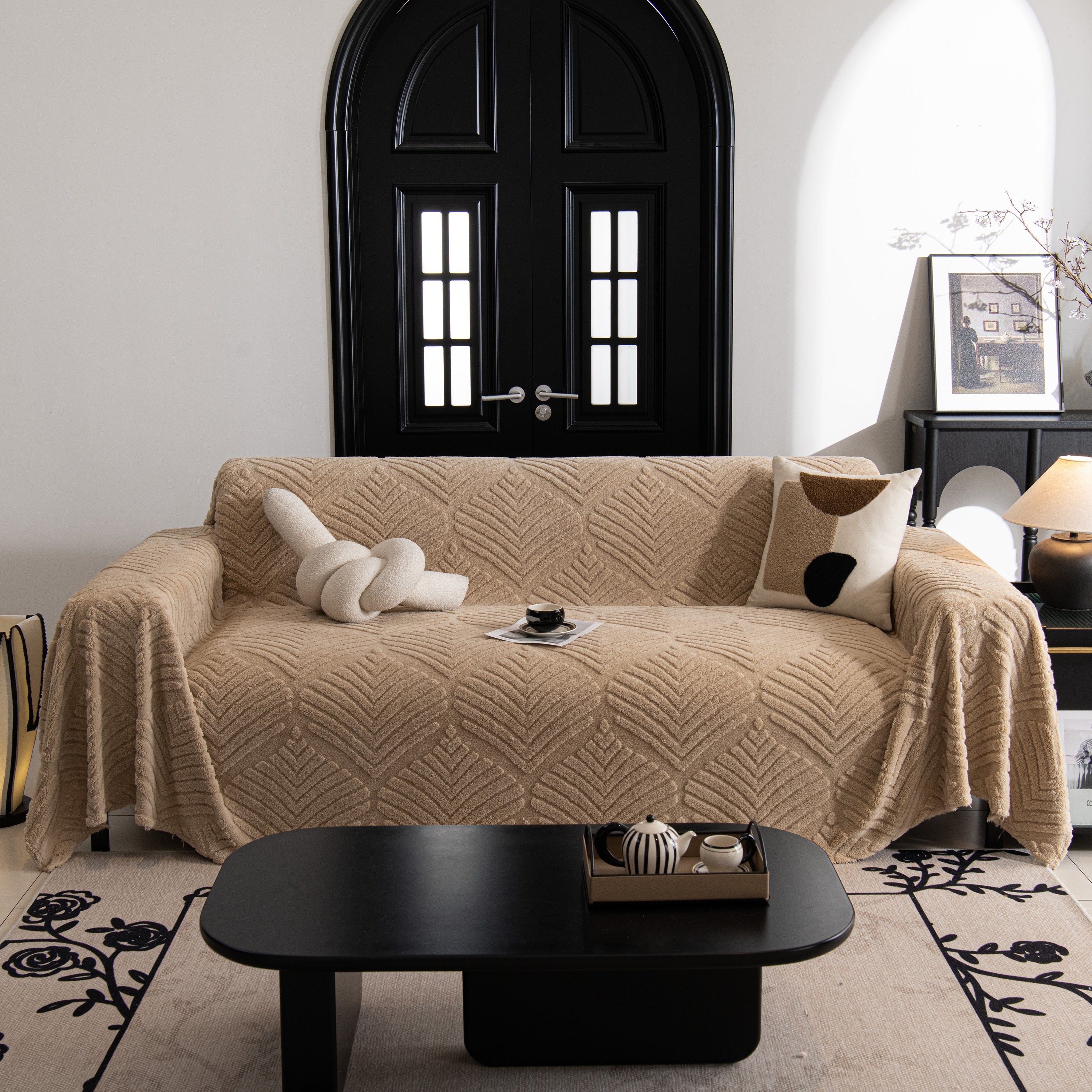Winter Soft Plush Fleece Sofa Blanket Leaves Jacquard Couch Covers For Couches