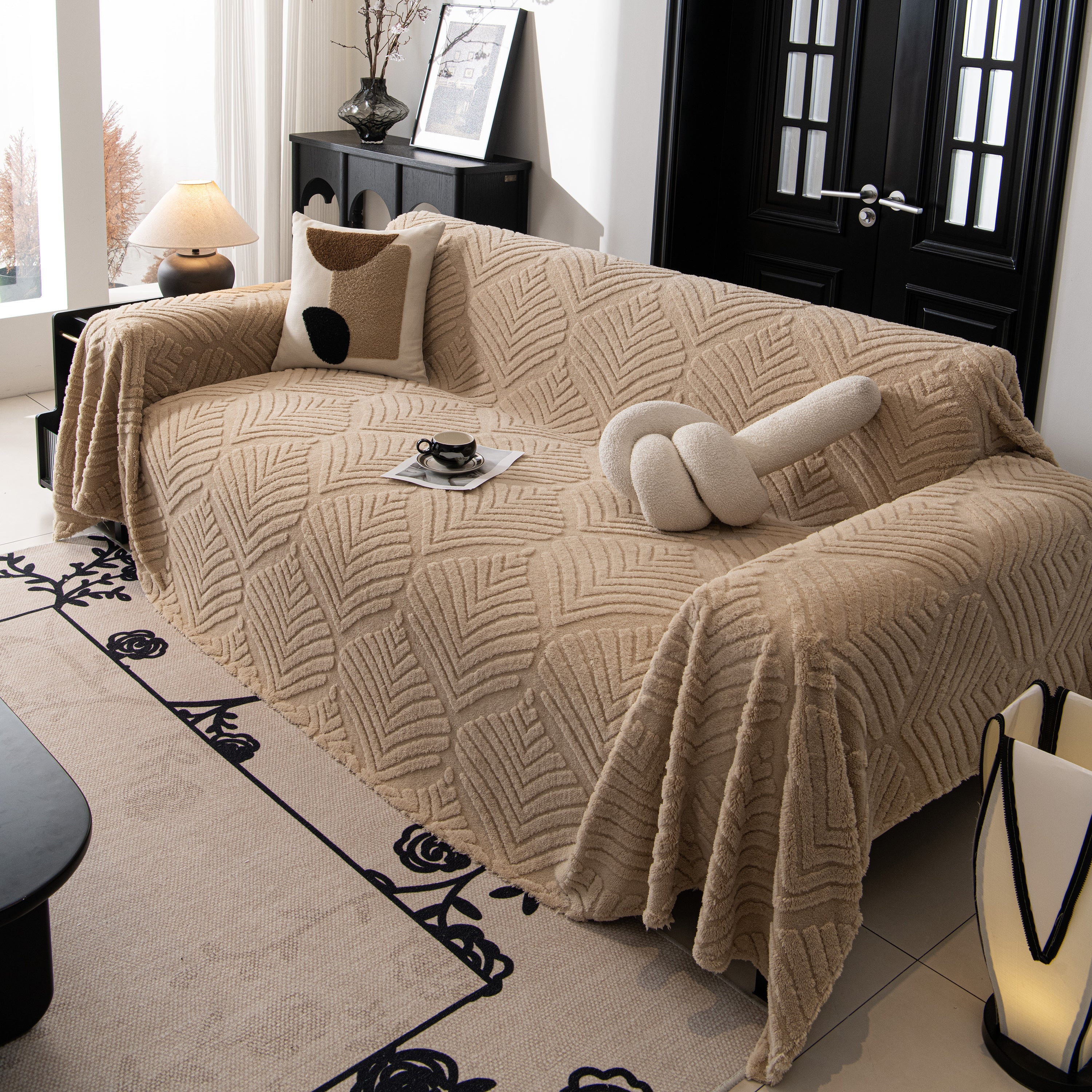 Winter Soft Plush Fleece Sofa Blanket Leaves Jacquard Couch Covers For Couches