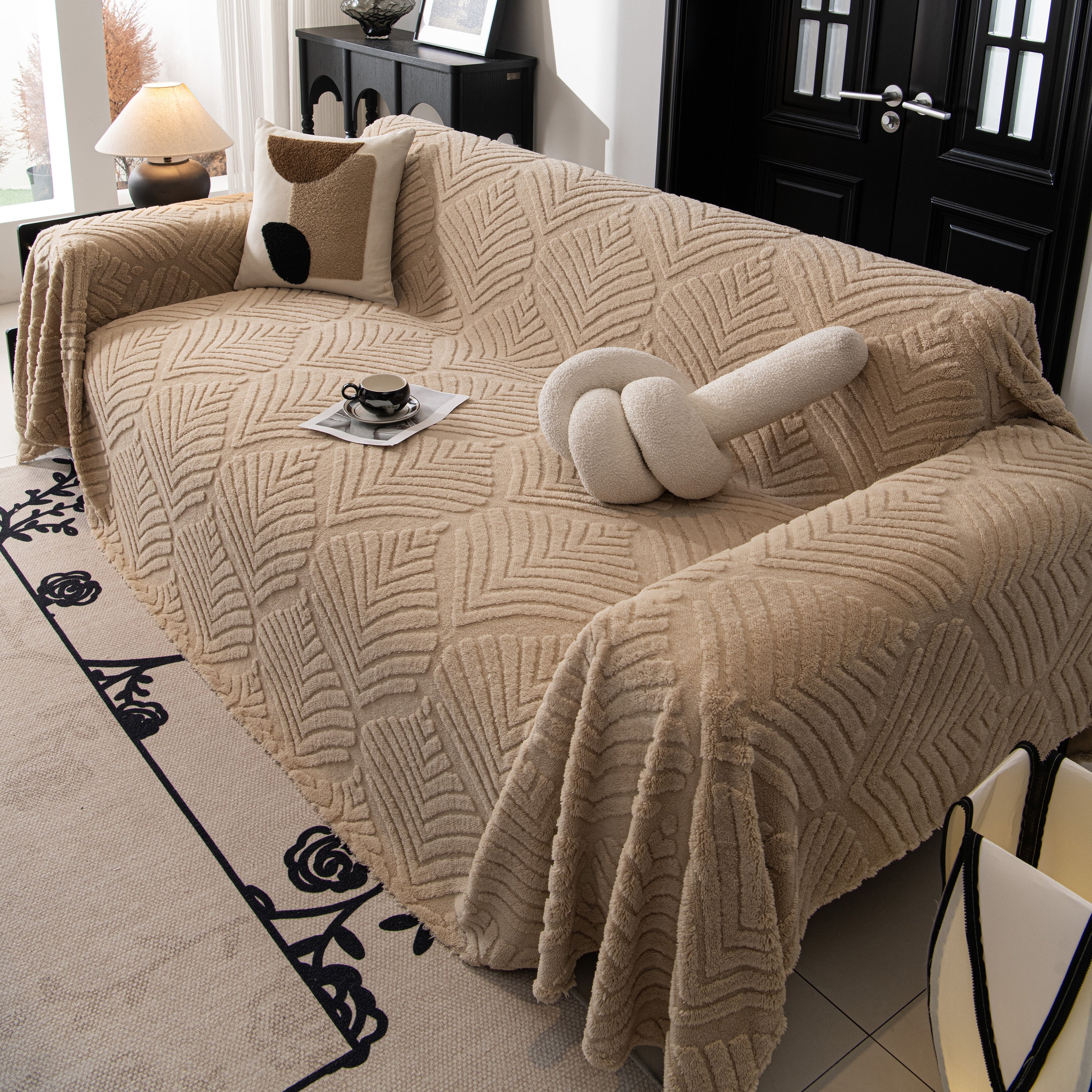 Winter Soft Plush Fleece Sofa Blanket Leaves Jacquard Couch Covers For Couches