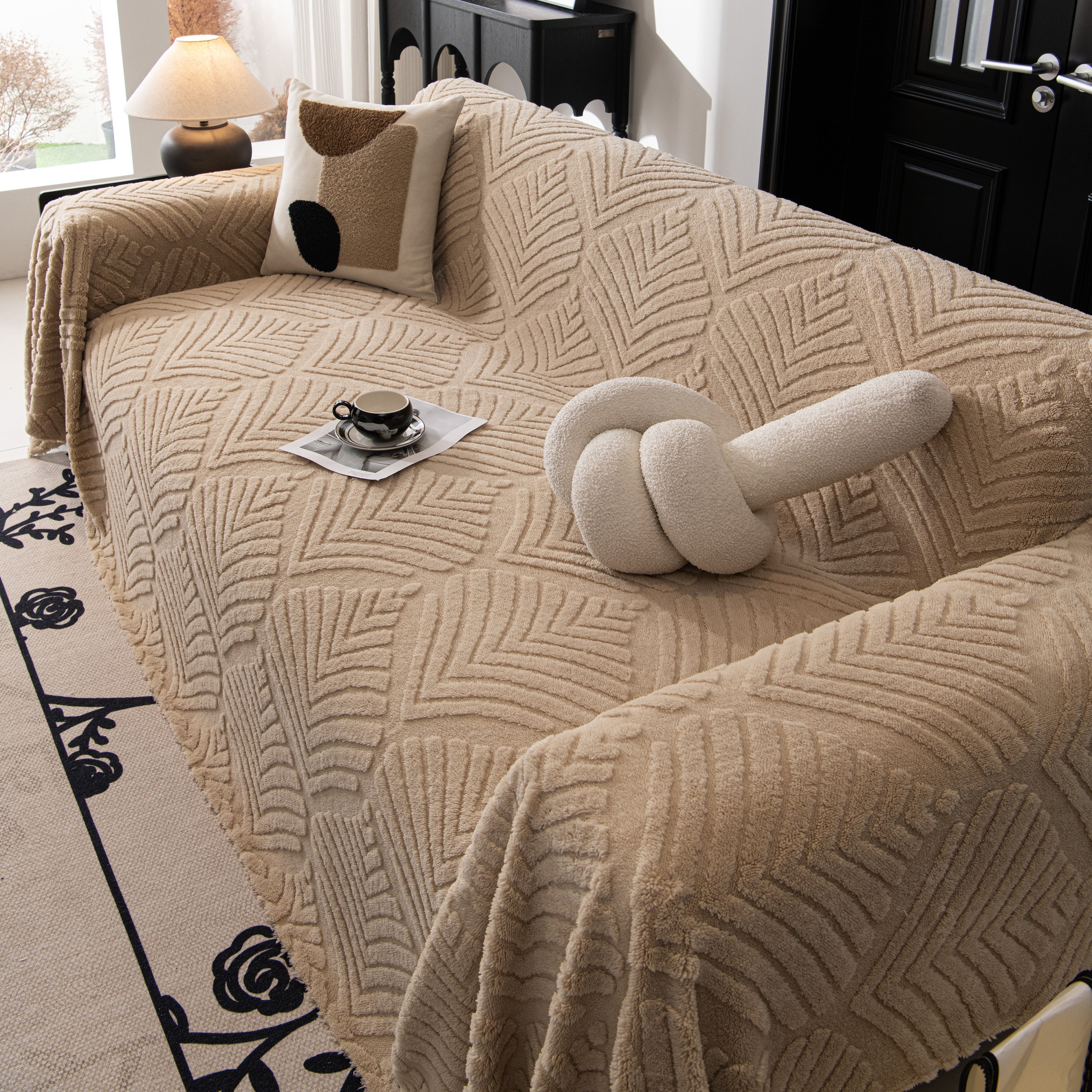 Winter Soft Plush Fleece Sofa Blanket Leaves Jacquard Couch Covers For Couches